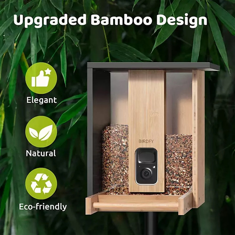 Birdfy NI 8408 Smart Bamboo Bird Feeder with HD Camera & Solar Panel - Wireless Wildlife Monitoring for Garden, Backyard & Nature Lovers