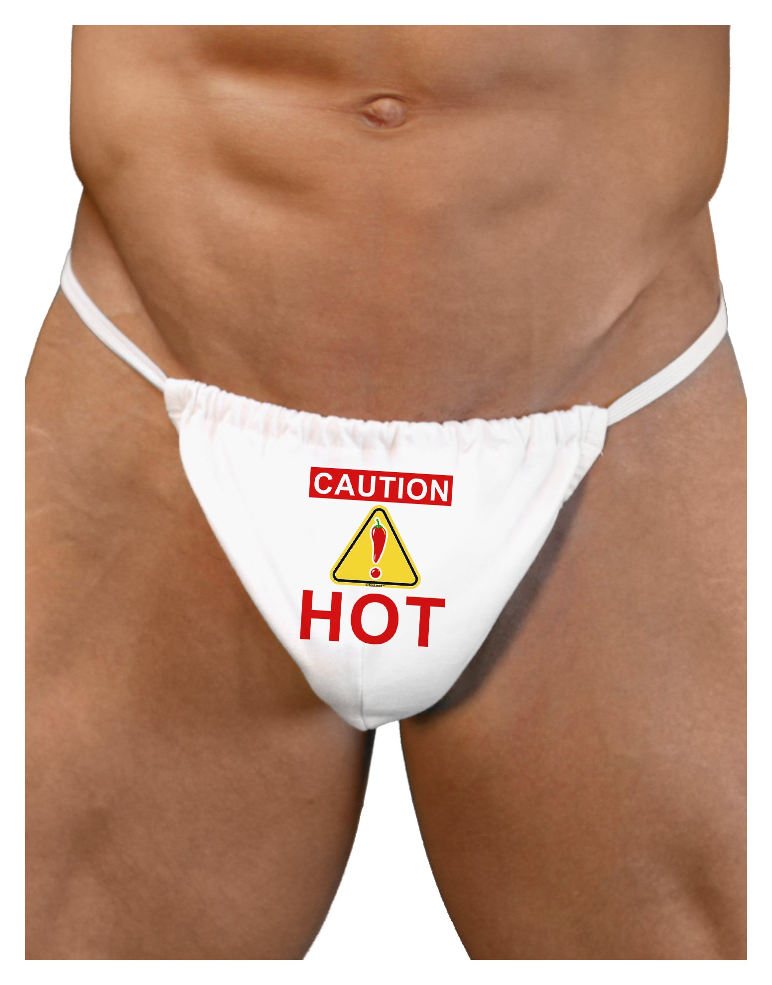 TooLoud Caution Hot Chili Pepper Sign Men's G-String Underwear - Novelty Funny Underwear for Bachelorette Parties, Gag Gifts & Costume Accessories