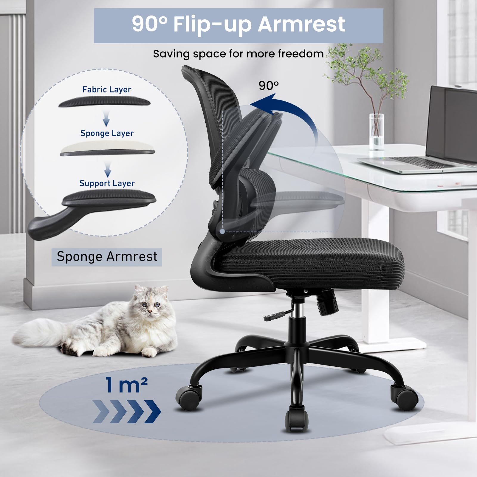 Ergonomic Office Chair with Lumbar Support - Adjustable Mesh Desk Chair for Home & Office - Breathable Mid Back Computer Chair with Reclining Function - Perfect for Long Work Hours & Gaming Sessions - Black