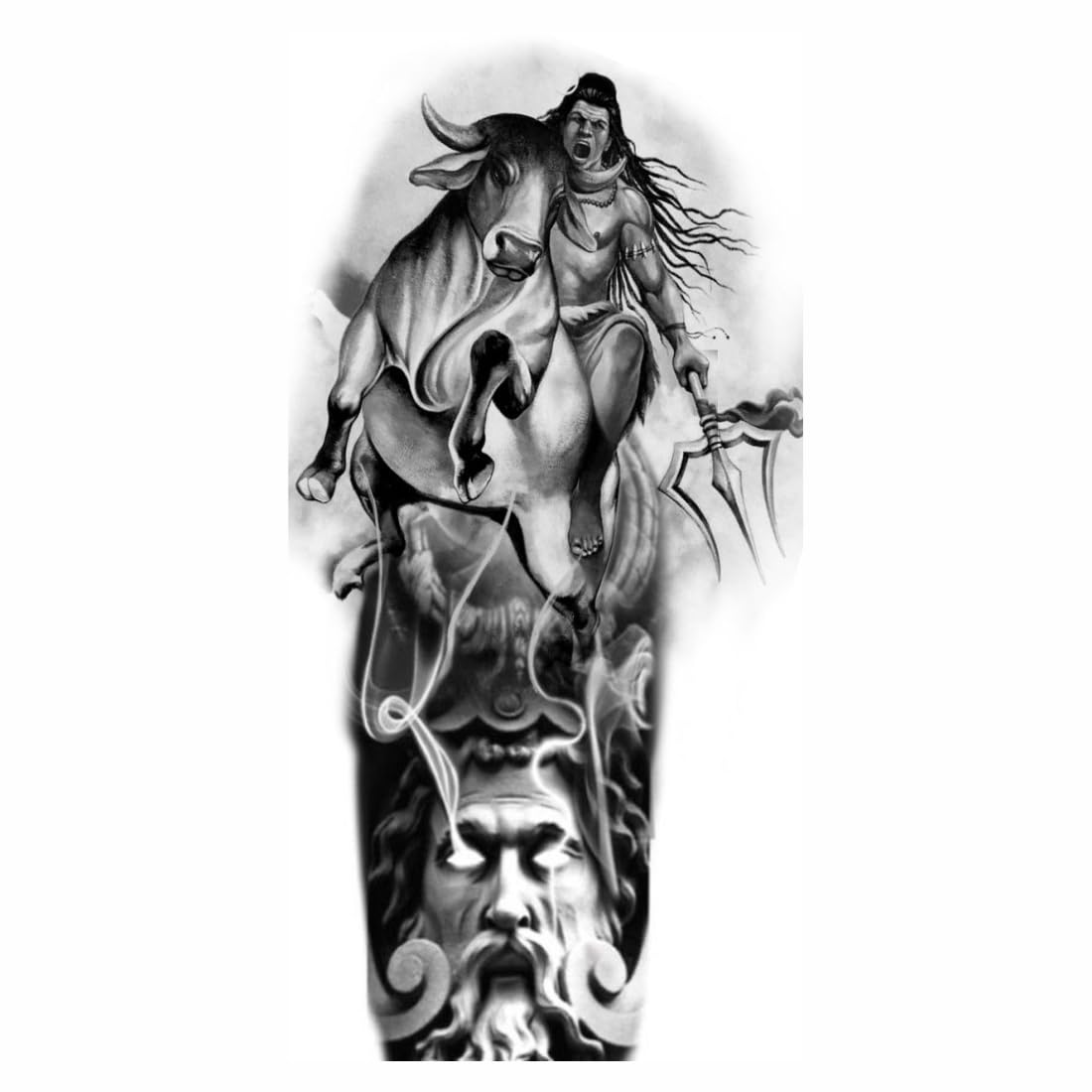 Waterproof Temporary Tattoo of Angry Shiv with Nandi - Long Lasting Fake Body Art for Men & Women - Perfect for Festivals, Parties, and Spiritual Events