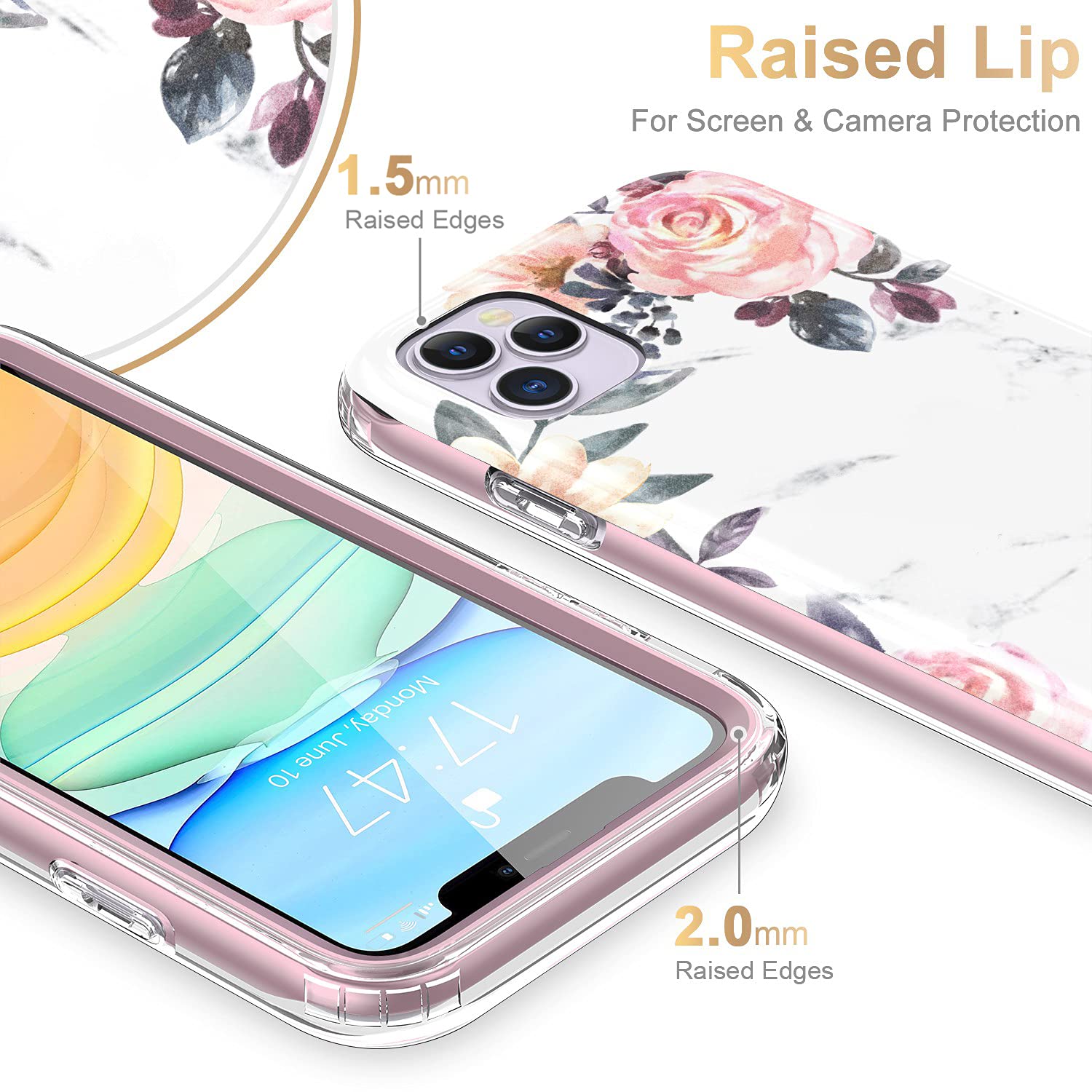 Esdot iPhone 11 Pro Max Case with Built-in Screen Protector - Fashion Floral Design for Women & Girls | Shockproof Protective Phone Cover for Apple iPhone 11 Pro Max 6.5