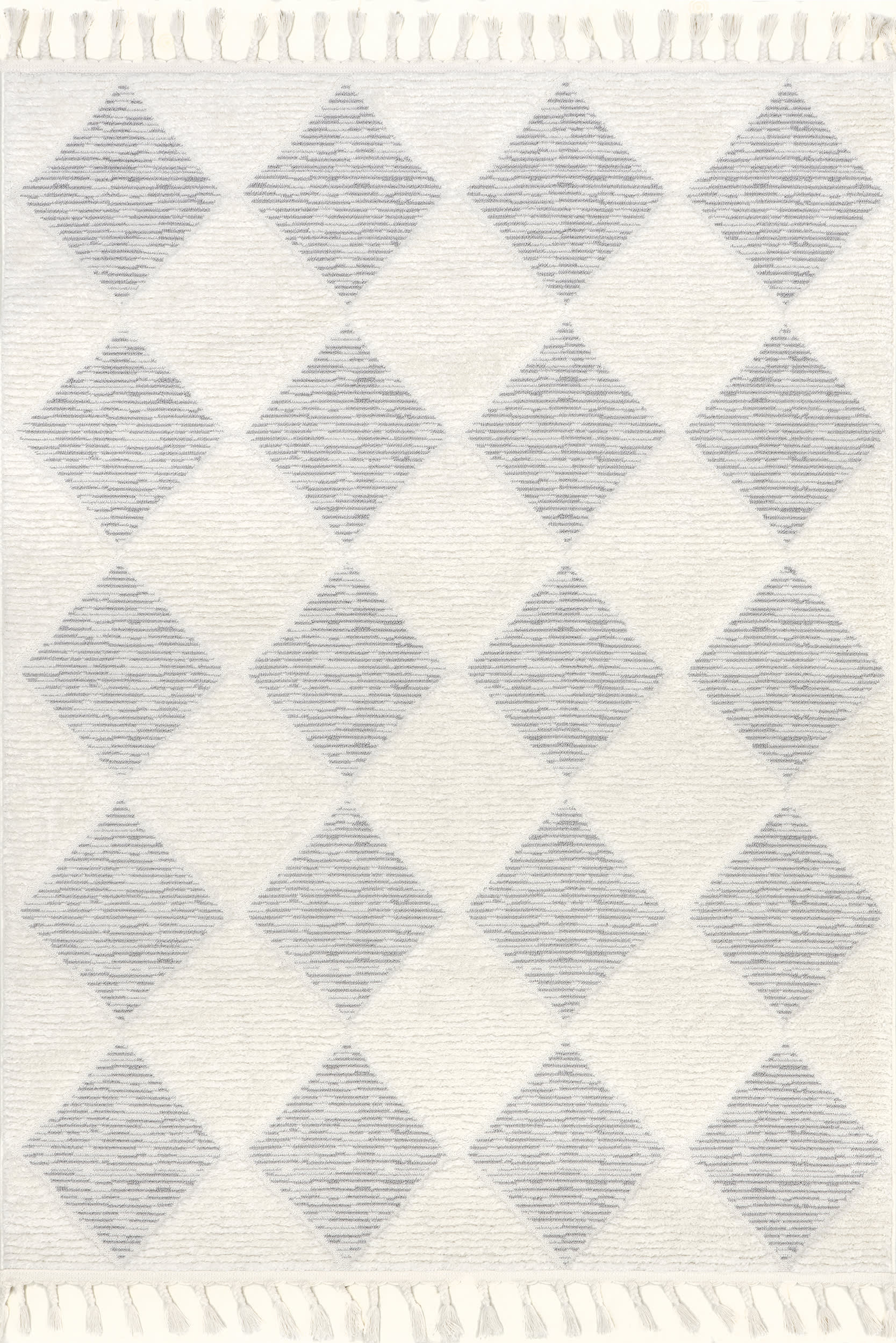 Luxury Aylin Diamond Tasseled Area Rug - Soft Plush Off White Bohemian Style Carpet for Living Room, Bedroom & Nursery Decor