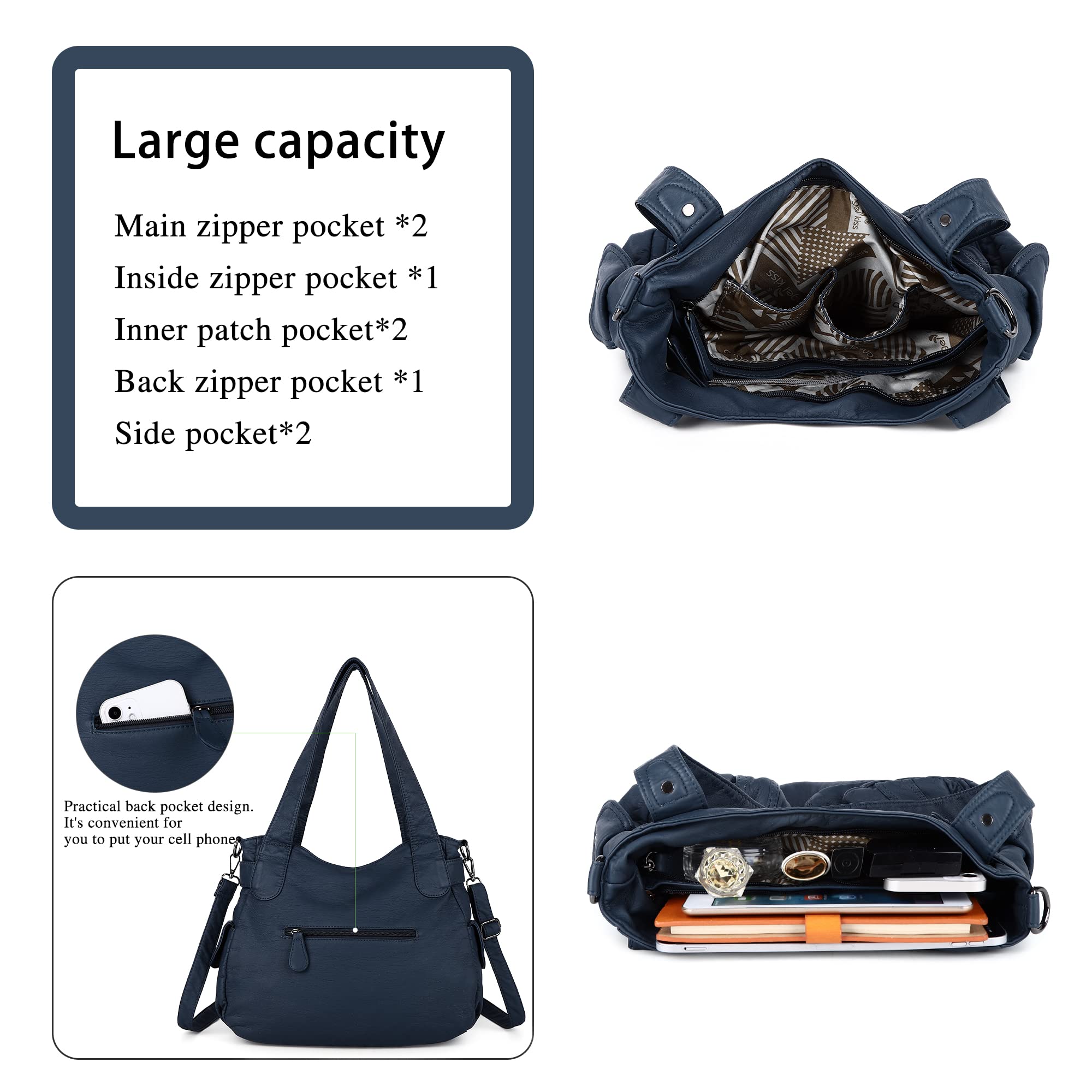 Women's Fashion Leather Tote Shoulder Handbags - Top Handle Satchel Hobo Bags with Washed Leather Finish | Perfect for Work, Travel, and Everyday Use