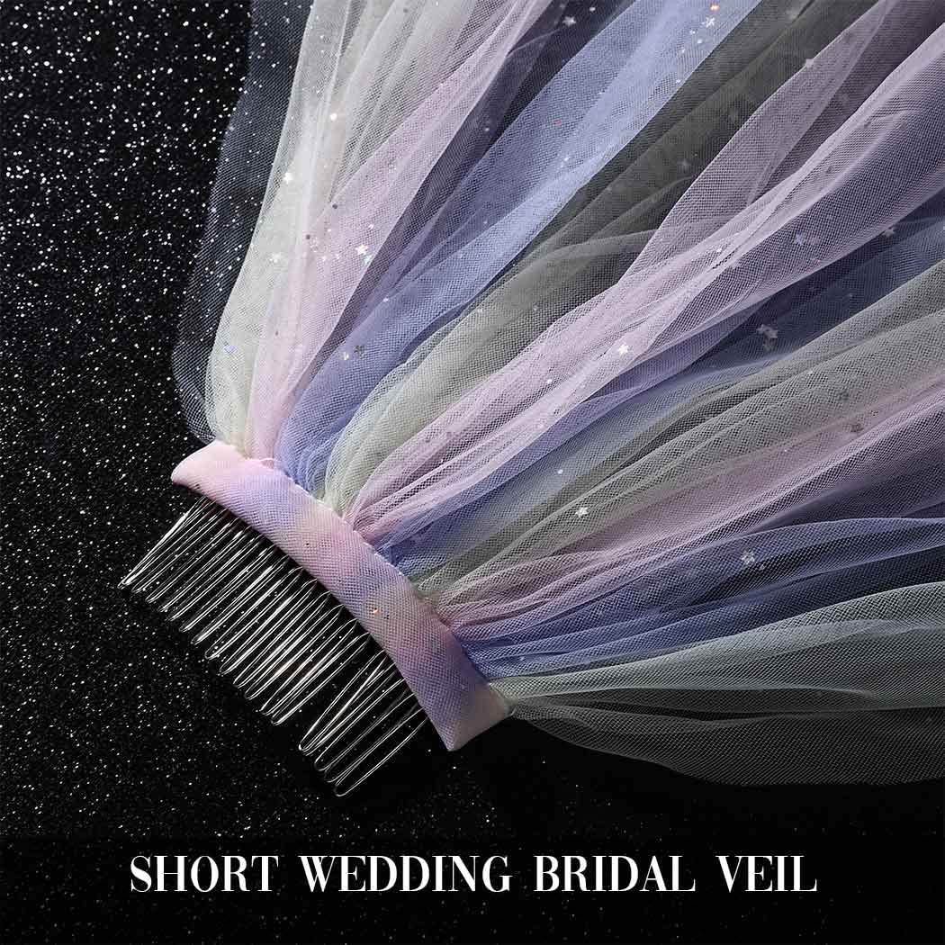 Unsutuo 1 Tier Glitter Wedding Veil - Fingertip Length Bridal Veil with Comb for Women & Girls - Perfect for Bridal Showers, Bachelorette Parties & Rainbow Themed Weddings