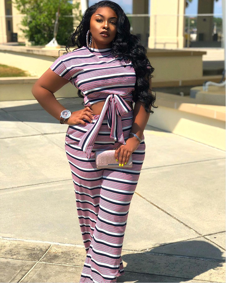 Stylish Stripe Print Two Piece Set for Women - Plus Size Outfit | Casual Summer Wear & Beach Vacation Outfit