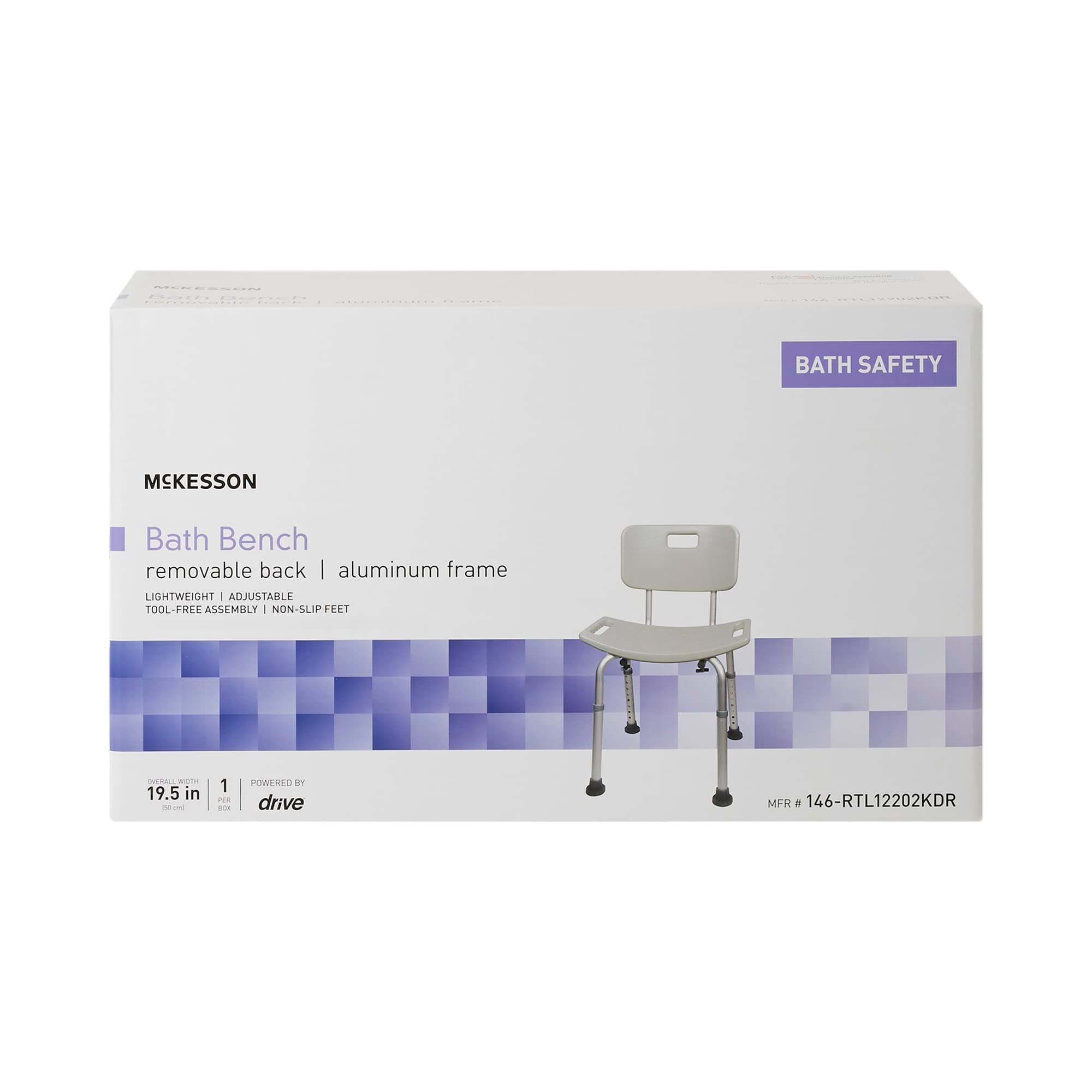McKesson Adjustable Aluminum Bath Bench with Removable Back - Lightweight, Supports 300 lbs - Ideal for Elderly, Disabled & Post-Surgery Bathing Safety
