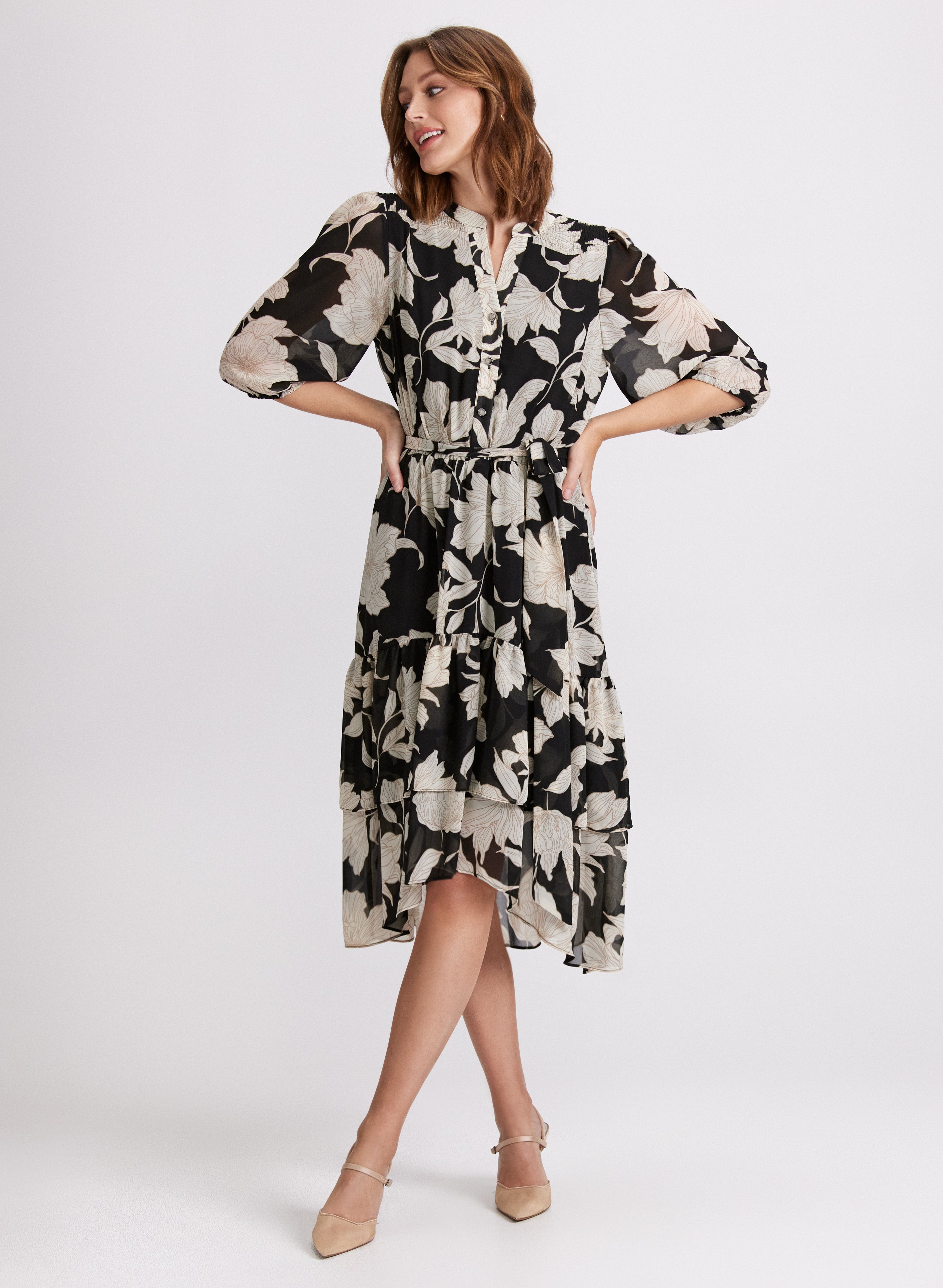 Floral Midi Dress for Women - Summer Boho Flowy Dress with Pockets, Casual Beach Dress for Vacation, Date Night & Outdoor Parties