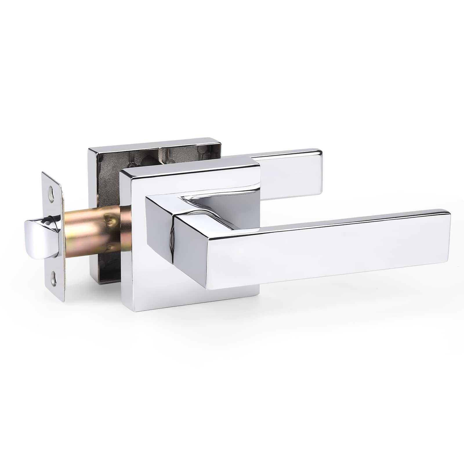 4 Pack Keyless Passage Door Levers in Polished Chrome - Heavy Duty Square Interior Door Handles for Closet, Hallway & Bedroom (Easy Installation, Smooth Operation)
