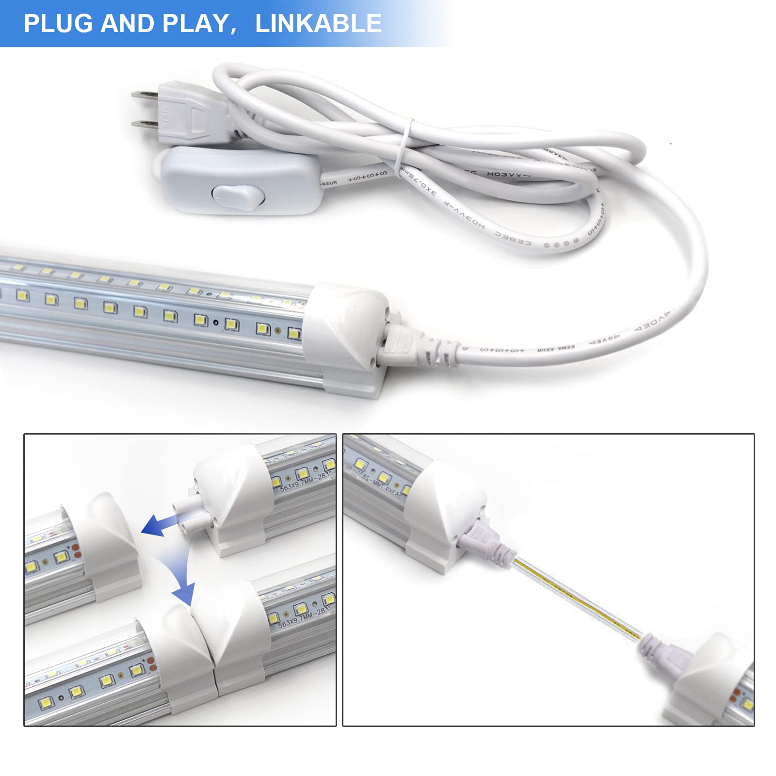 4FT LED Shop Light 10 Pack - 40W 5400LM 6500K Linkable V-Shape Fixtures with Clear Cover - Plug & Play T8 Tube Lights for Garage, Warehouse, Basement - Bright Lighting Solution for Workshops & Commercial Spaces