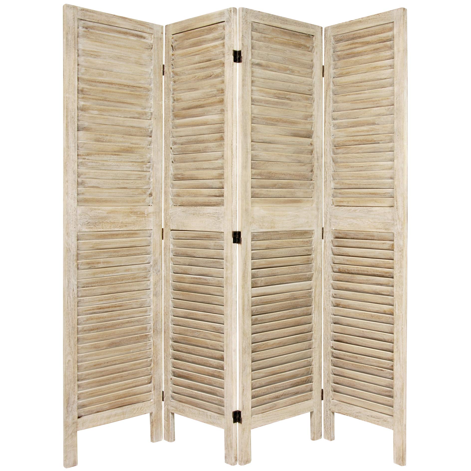 5.5 ft Tall Red Lantern Classic Venetian Room Divider - 4 Panel Folding Screen in Burnt White | Asian-Inspired Home Decor for Living Room, Bedroom & Office Partition