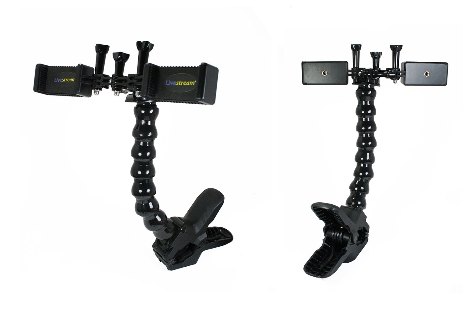 Livestream Gear® - Dual Device Jaws Clamp for Streaming & Video Recording - Compatible with 2 Phones, Sports Cameras & Canon DSLRs - Adjustable Angles - Perfect for Live Streaming, Vlogging & Multi-Angle Video Shoots