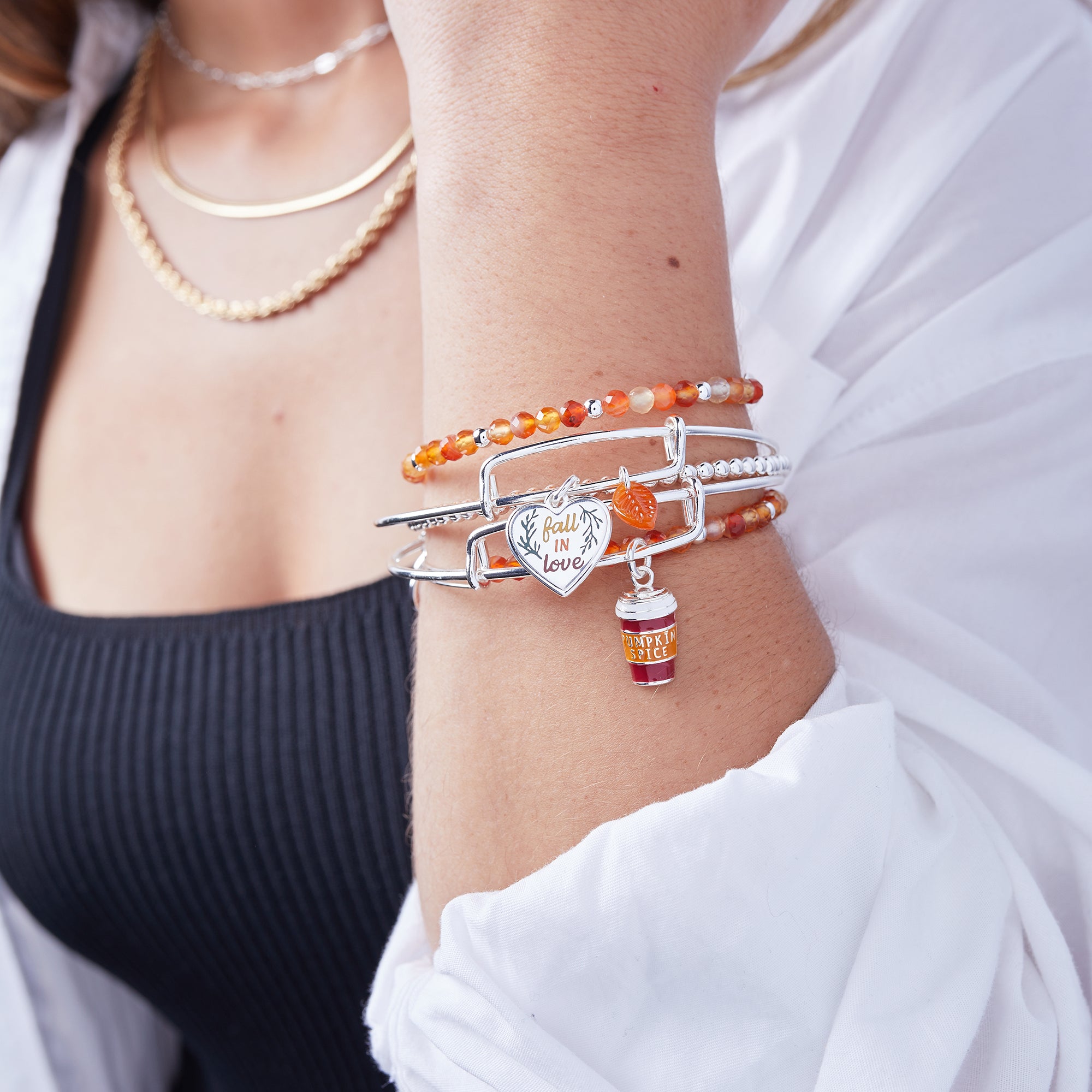 Fall in Love Charm Bangle - Elegant Adjustable Bracelet for Women | Perfect Gift for Valentine's Day, Anniversary & Romantic Occasions