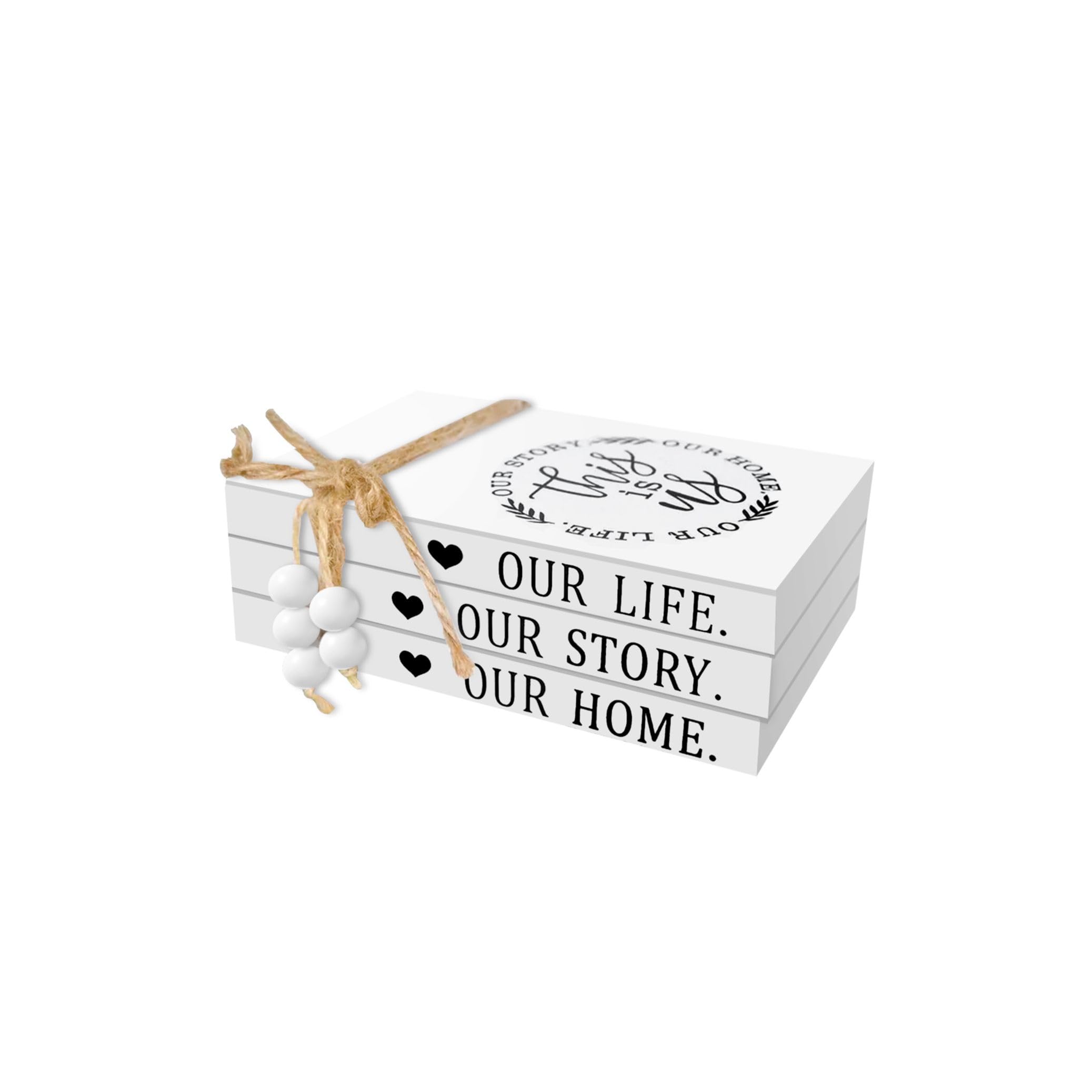 Decorative Fake Books for Home Decor - Farmhouse Style Wood Tiered Tray & Coffee Table Bookshelf Decor - Stacked Book Set for Shelves (White) | Perfect for Living Room, Office & Wedding Centerpieces
