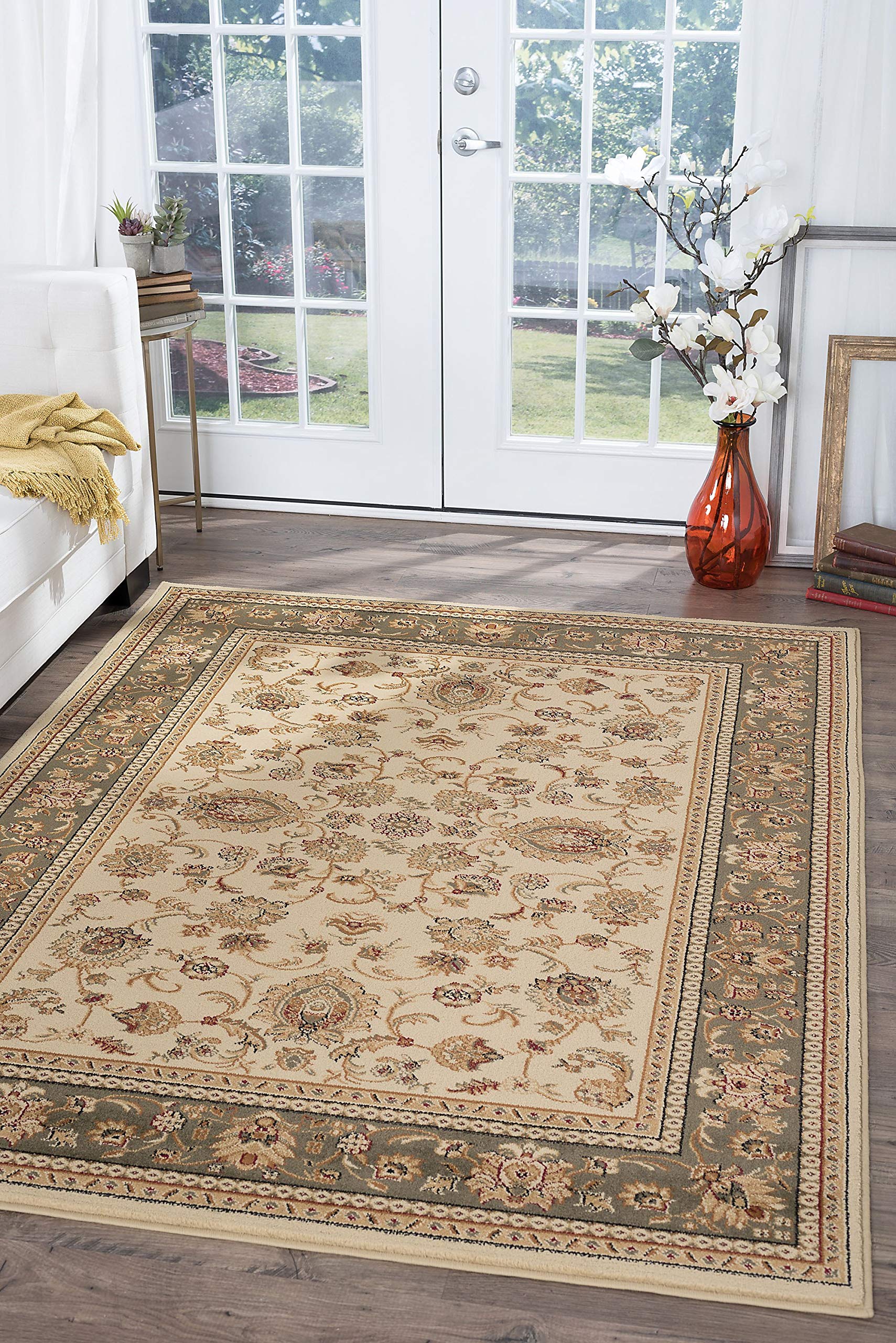 Gabrielle Traditional Oriental Ivory Rectangle Area Rug 8' x 10' - Elegant Handmade Persian Style Carpet for Living Room, Bedroom & Dining Room Decor