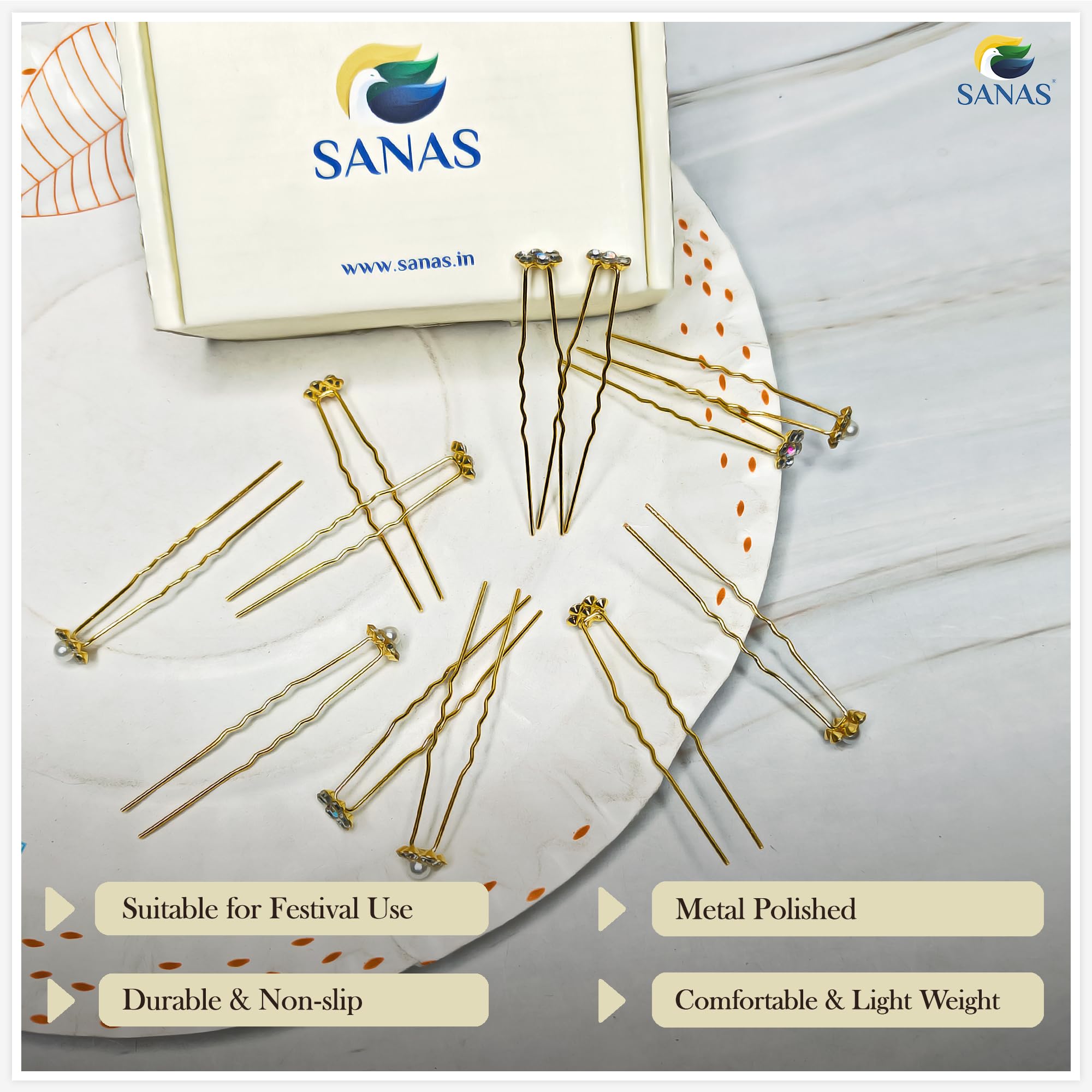 24Pcs Rhinestone Floral Hair Pins for Women - Gold Sparkly Bridal Hair Accessories for Wedding, Party & Special Occasions