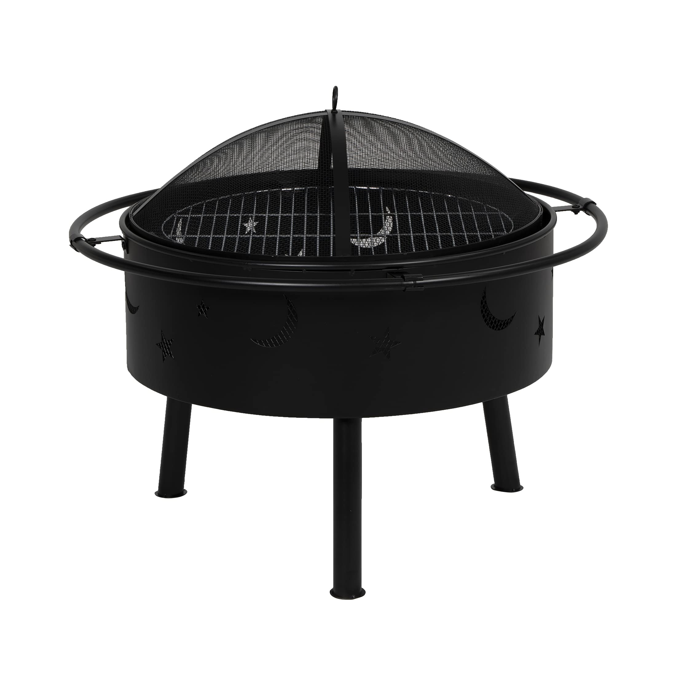 WestinTrends Heavy Duty Large Fire Pit Bowl - Star & Moon Design Steel Wood Burning Firepit for Outdoor Cooking, BBQ, Grill - Perfect for Patio, Backyard, Garden & Beach Campfires