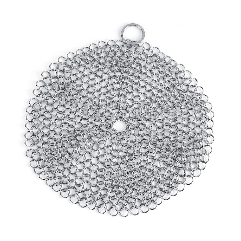 Ayunjia Stainless Steel Chainmail Scrubber for Cast Iron Cookware - Heavy Duty Pot Cleaner, Pan Scraper & Grill Brush - Perfect for Cleaning Skillets, Dutch Ovens & BBQ Grates