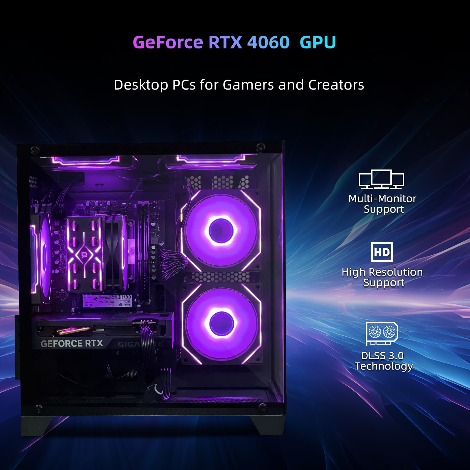 High-Performance Gaming PC Desktop Computer - Intel Core i5 13400F, RTX 4060 8G GPU, 32GB DDR4 RAM, 1TB SSD, ARGB Fans - Prebuilt Tower PC for Gaming, Streaming & Office Work - Perfect for Esports, Video Editing & Multitasking