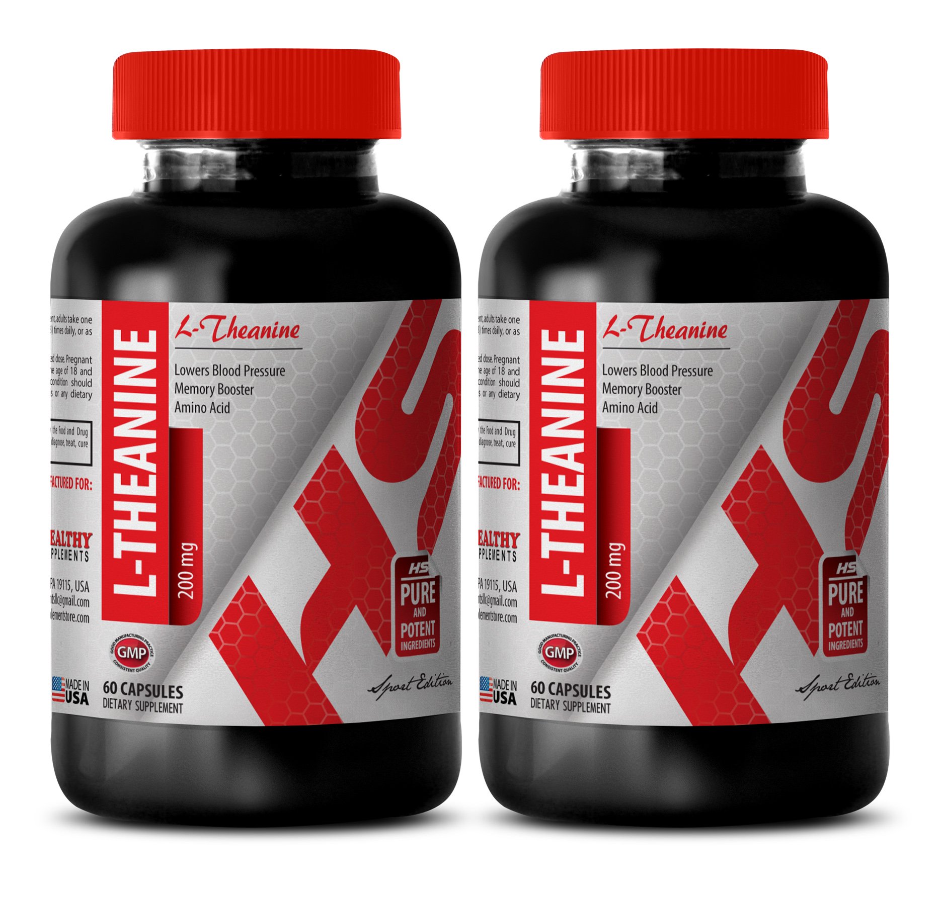 Calm Mind Supplement - 200MG L-Theanine for Natural Energy Boost & Stress Relief - 2 Bottles (120 Capsules) - Perfect for Work, Study & Daily Stress Management