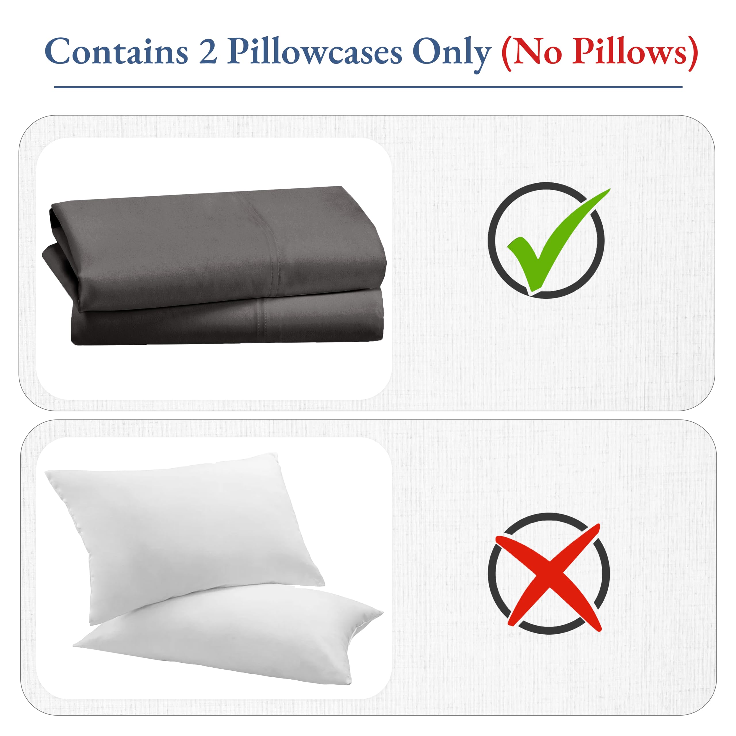 Premium 800 Thread Count 100% Cotton Sateen King Size Pillowcases (2-Pack) - Ultra Soft, Breathable & Durable - Luxury Bedding for Better Sleep - Fits Standard King Pillows - Grey