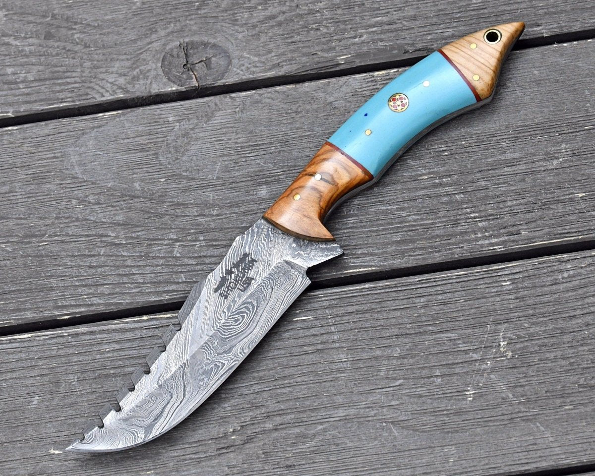 Premium Warlock Hunting Knife - Olive Wood & Resin Handle - Outdoor Survival, Camping, Bushcraft, Hunting Gear - Perfect for Adventurers and Collectors