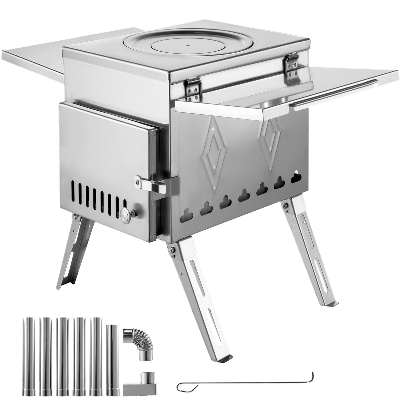 Happybuy 304 Stainless Steel Camping Wood Stove - 17.5x14.7x10.6 Inches Portable Tent Stove with 95.7