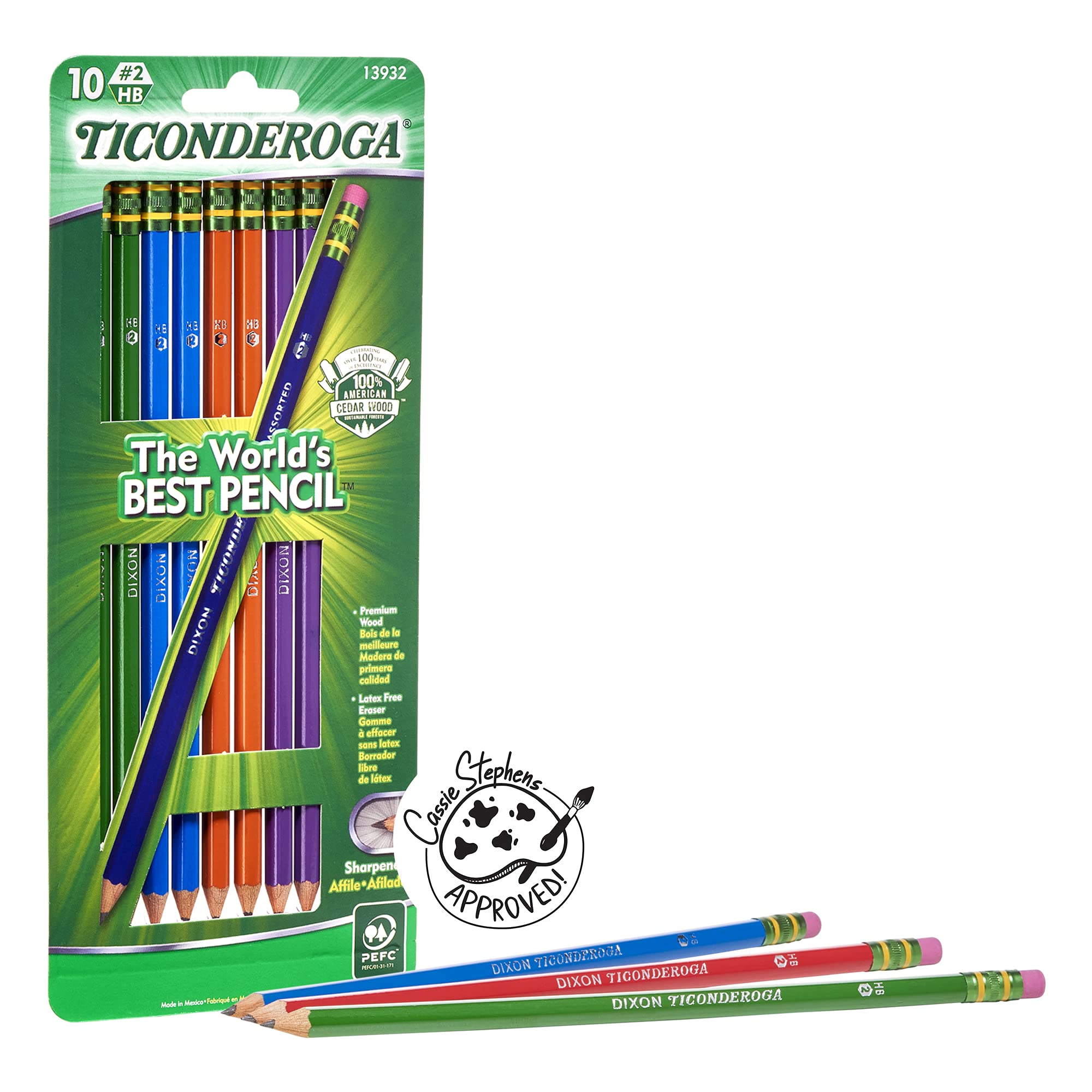TICONDEROGA #2 HB Soft Pencils - Pre-Sharpened Wood-Cased Graphite Pencils with Assorted Color Barrels (10-Pack) - Perfect for School, Office & Art Projects