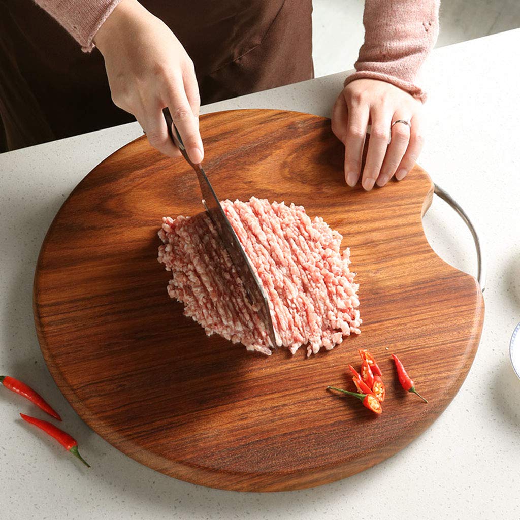 Premium Reversible Round Wooden Cutting Board with Stainless Steel Handle - Durable Kitchen Chopping Board for Meat, Vegetables, Fruits & Bread - Perfect for Home Cooking, BBQ & Food Prep (3 Sizes)