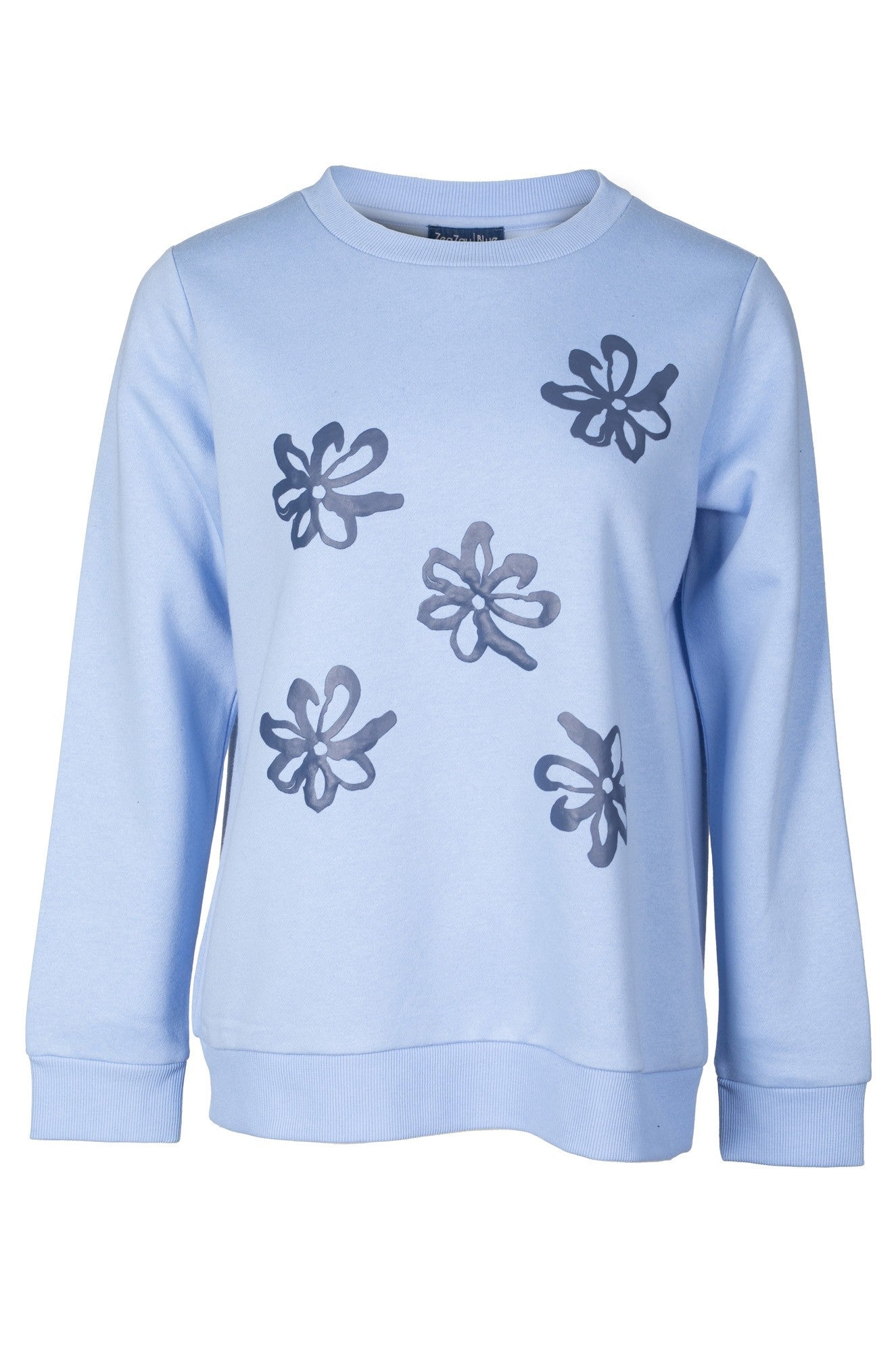 Blue Flower Puff Print Sweatshirt for Women - Soft Cotton Pullover Hoodie | Casual Streetwear & Loungewear | Perfect for Everyday Wear, Workout, and Outdoor Activities