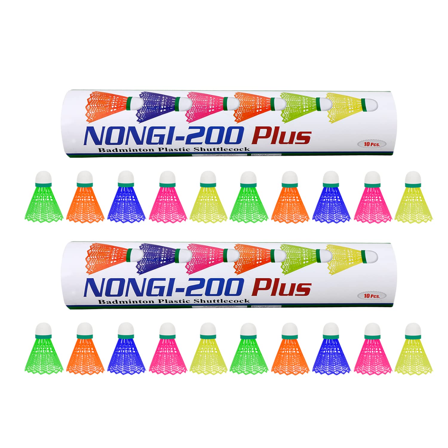 NONGI Plus Plastic Badminton Shuttlecocks - Pack of 20 (Multi-Color) | Durable Training & Recreational Shuttlecocks for Indoor/Outdoor Play