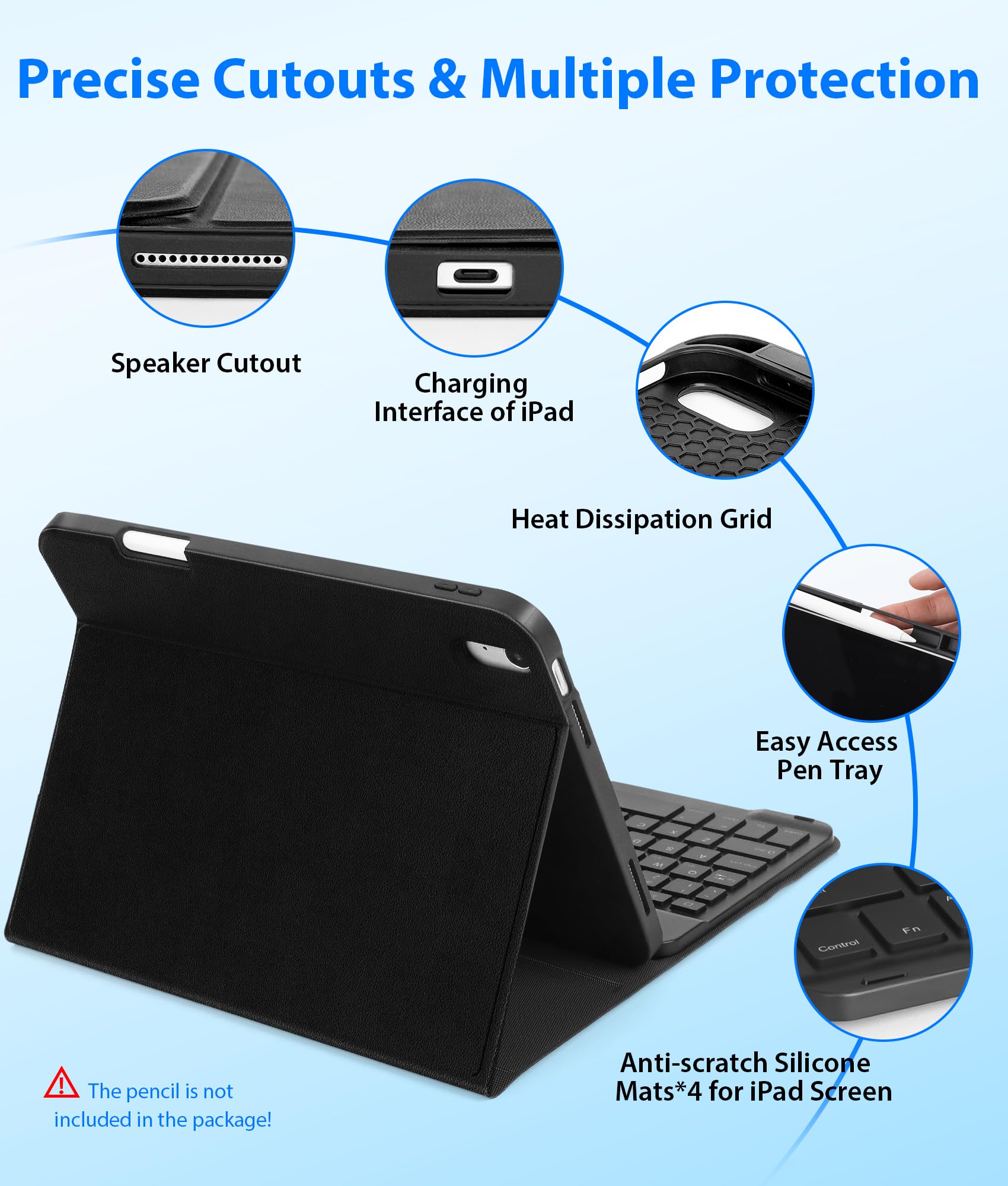 Eocean iPad 11th Gen (2025) & 10th Gen Keyboard Case - Detachable Bluetooth Keyboard Cover with 7-Color Backlit, Pencil Holder & Dual Bluetooth Channels for iPad 10.9 inch (2022 Model) | Perfect for Work, Study & Travel