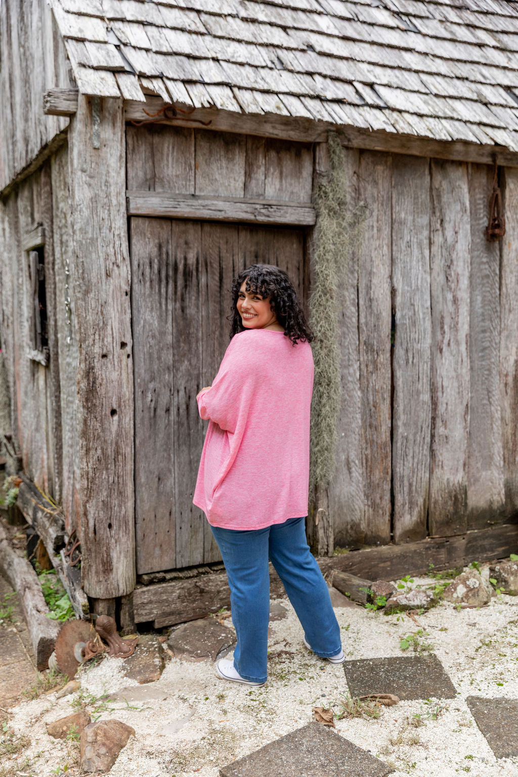 Women's Harlow Knit Top in Pink Marl - Soft Casual Sweater for Everyday Wear & Layering