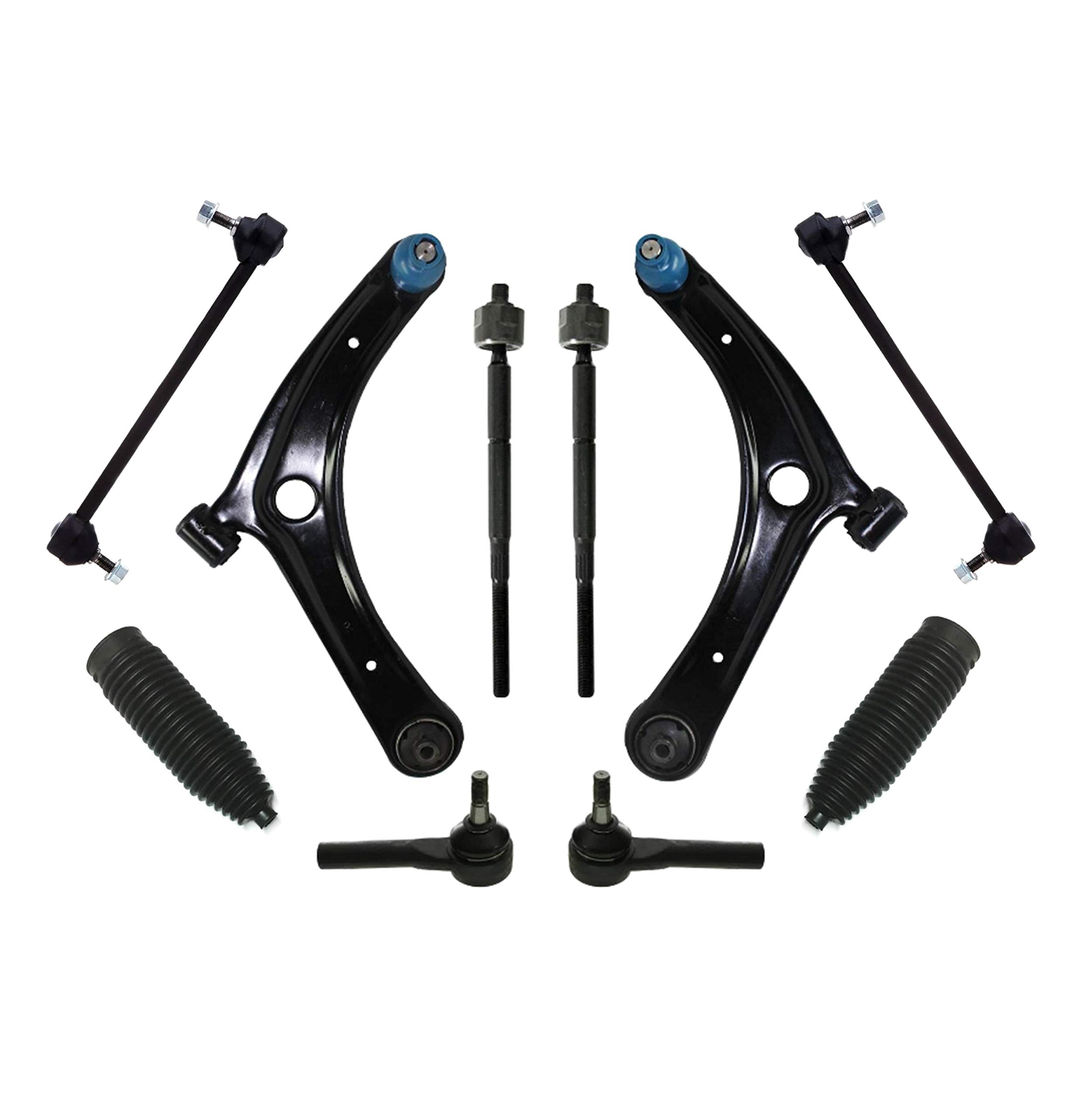 10-Piece Suspension Kit for Dodge Caliber 2009-2012, Jeep Compass & Patriot - Control Arms, Ball Joints, Sway Bar Links, Inner/Outer Tie Rod Ends with Bellow Boots - Improve Ride Comfort & Handling for Off-Road & Daily Driving
