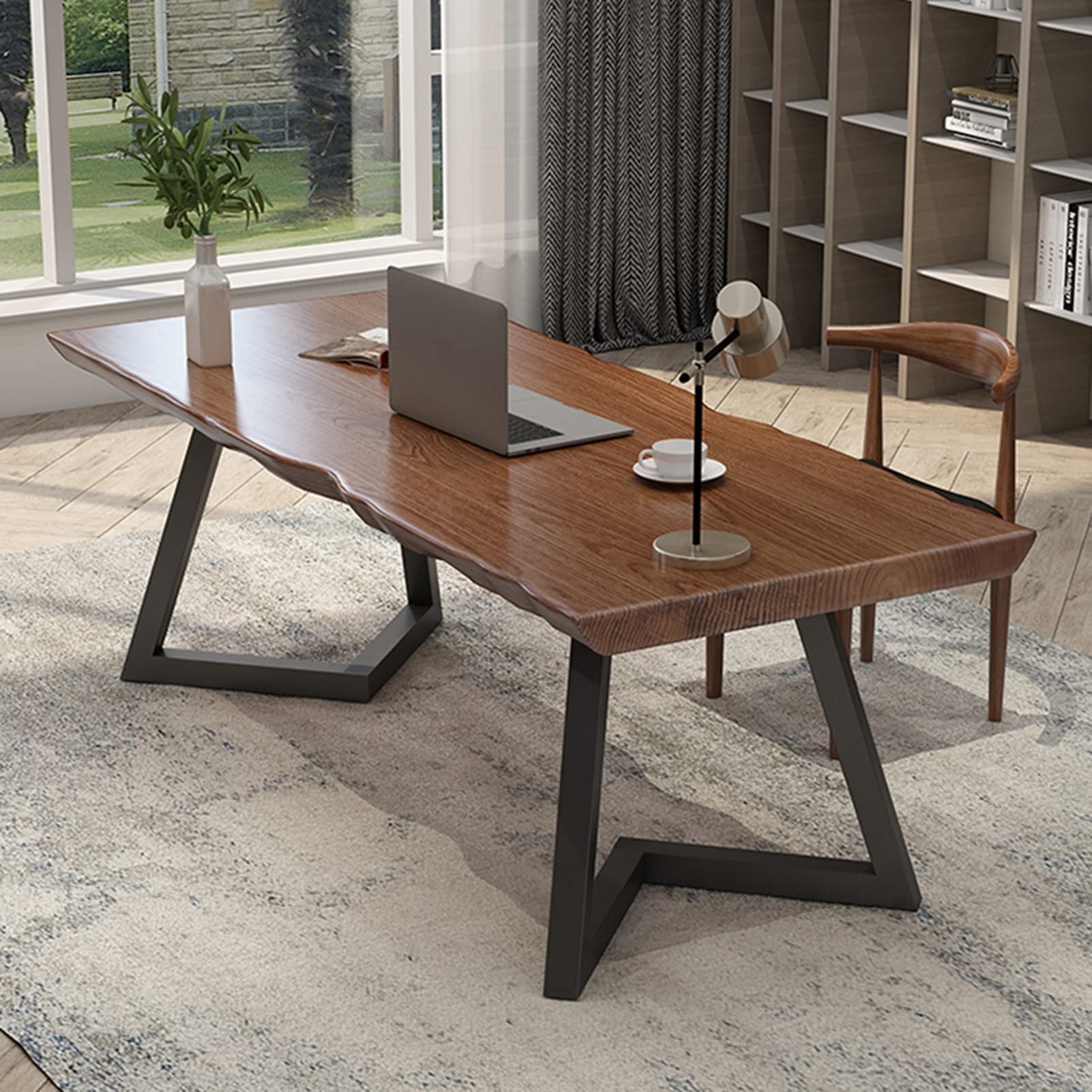 Solid Wood Computer Desk - Nordic Style Home Office Desk with Iron Frame, 5cm Thickness, 5 Size Options (140x70x75cm) for Bedroom, Study & Small Space Workspaces