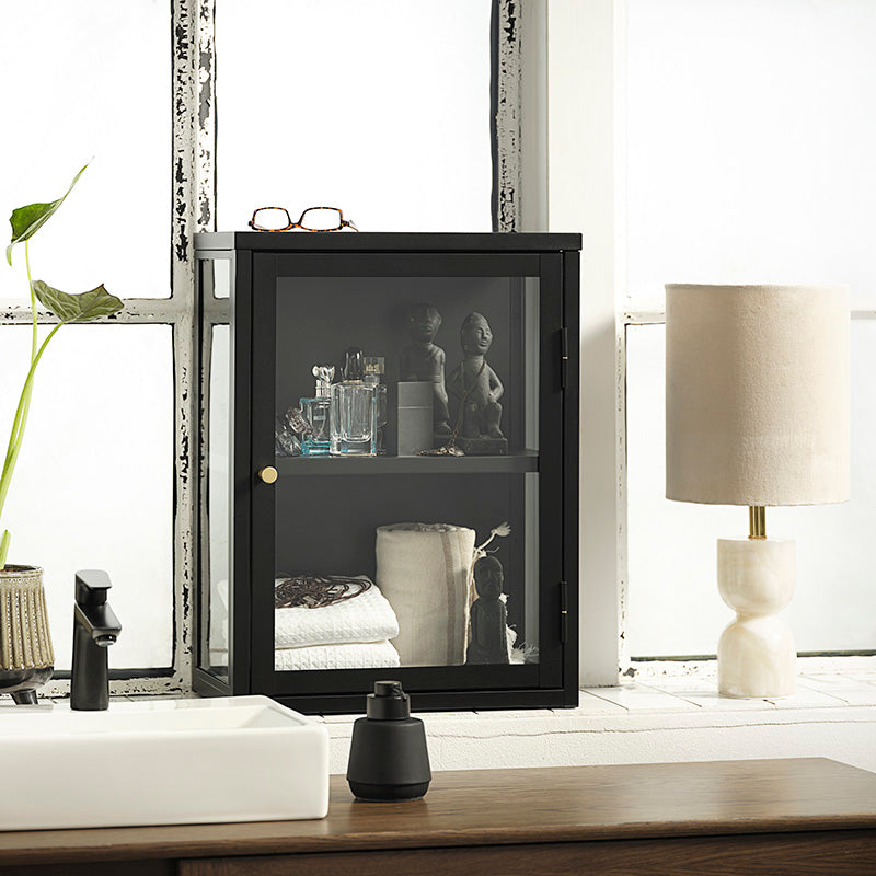 45cm Black CARMEL Wall Glass Cabinet - Modern Display Storage for Kitchen, Bathroom, or Living Room