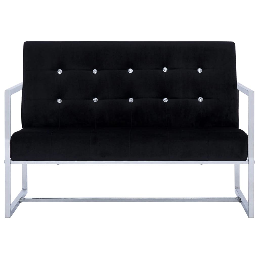 2-Seater Sofa with Armrests - Black Chrome & Velvet Upholstery - Modern Living Room, Apartment or Office Furniture - Perfect for Small Spaces, Lounging & Entertaining Guests