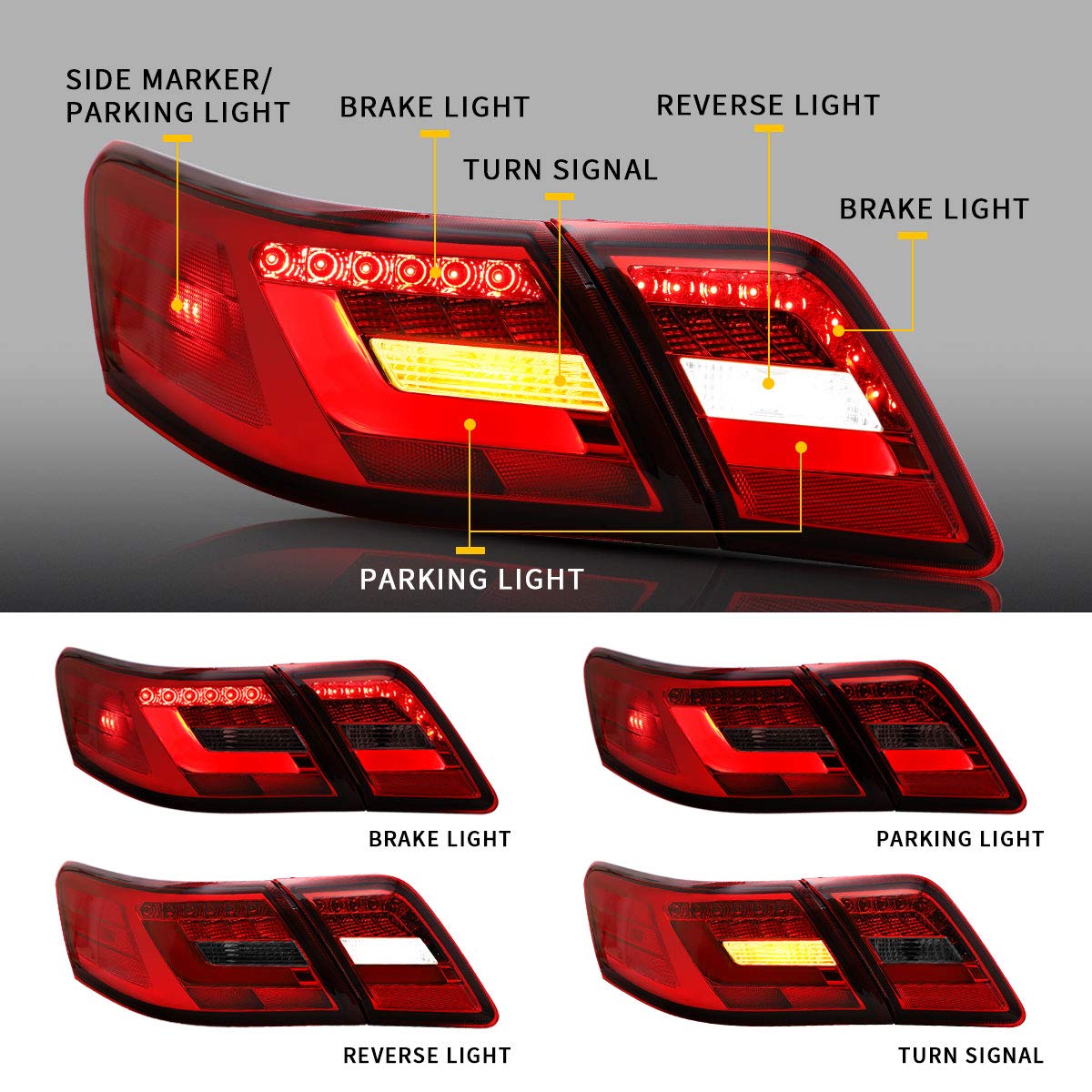 VLAND LED Red & Smoked Tail Lights for Toyota Camry Sedan 2006-2011 - Replacement Rear Lamps (Not Compatible with Hybrid & Camry LE Models) | Enhanced Night Visibility & Stylish Upgrade for Your Vehicle