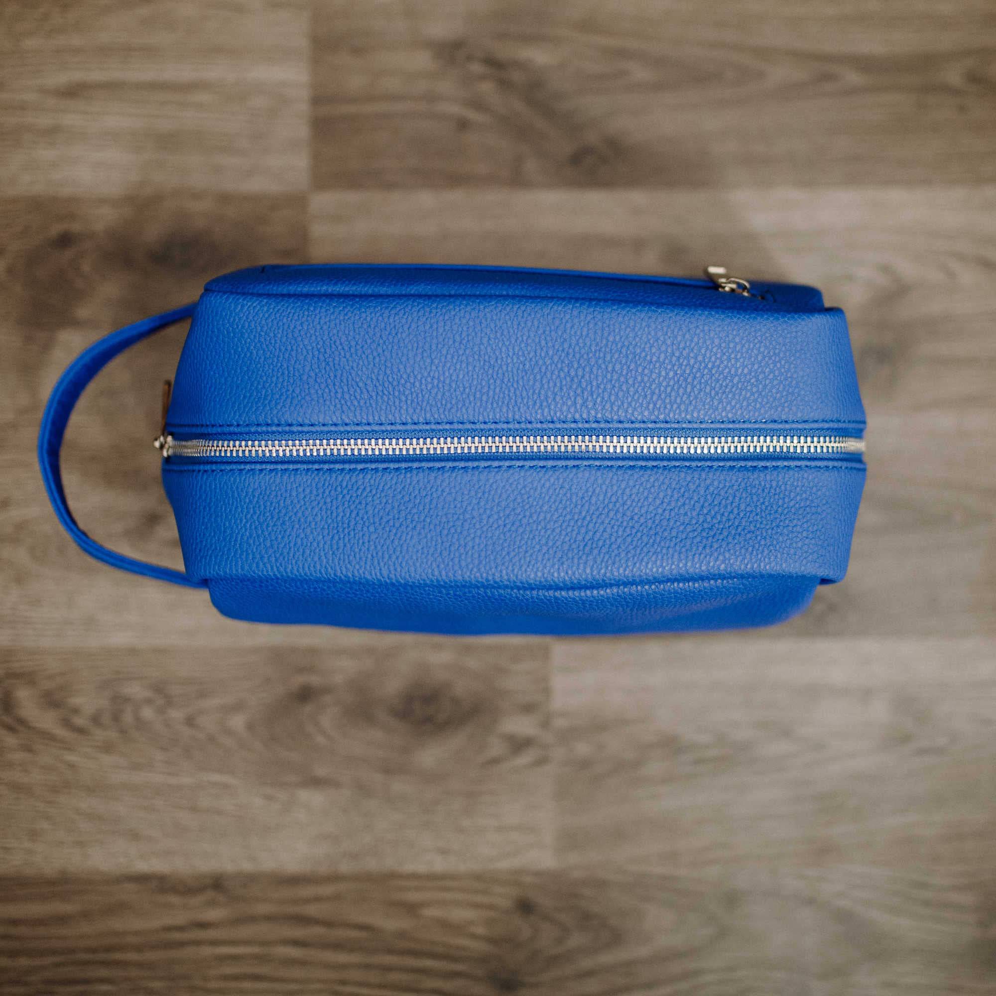 Premium Royal Blue Leather Toiletry Bag for Men & Women - Travel Cosmetic Organizer for Bathroom Essentials, Gym, and Weekend Getaways