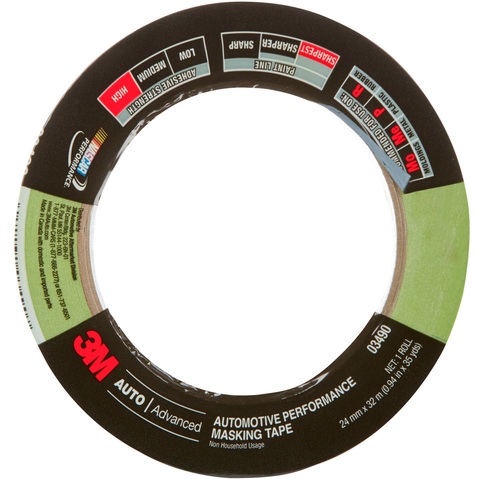 3M Automotive Performance Masking Tape 03490 - 24mm x 32m (24 Rolls per Case) - High Temp Resistant Painters Tape for Auto Bodywork, DIY Projects & Professional Use