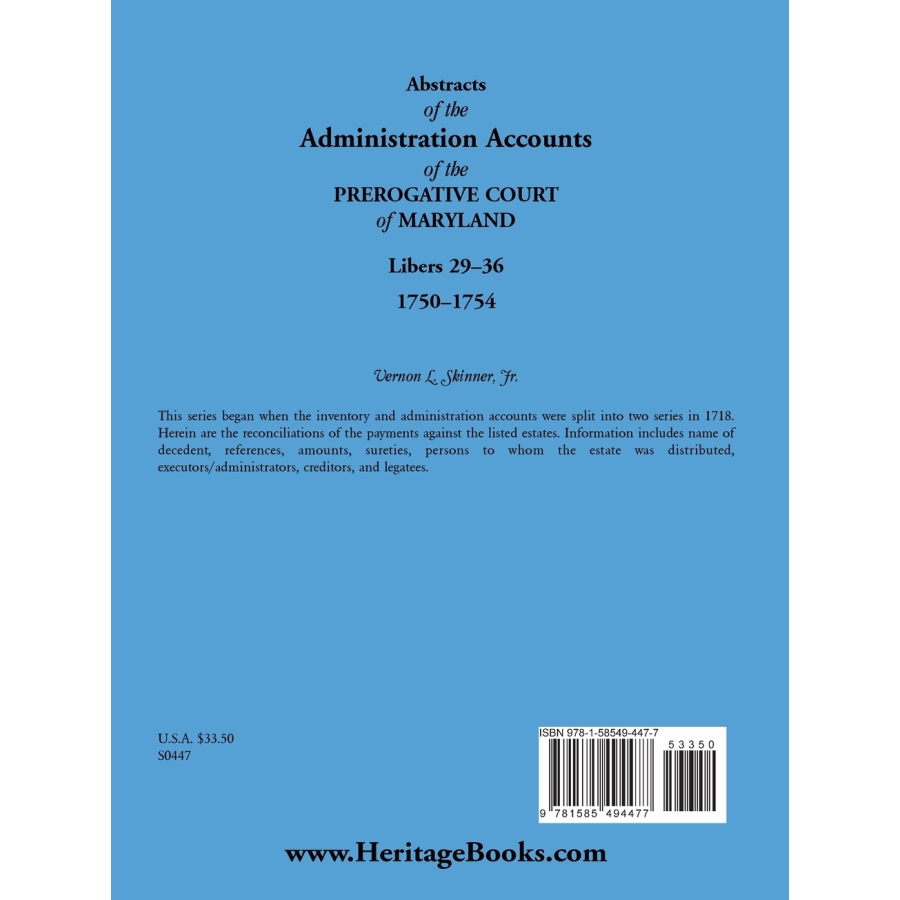 Abstracts of the Administration Accounts of the Prerogative Court of Maryland, 1750-1754, Libers 29-36 | Historical Genealogy Research & Colonial America Legal Documents