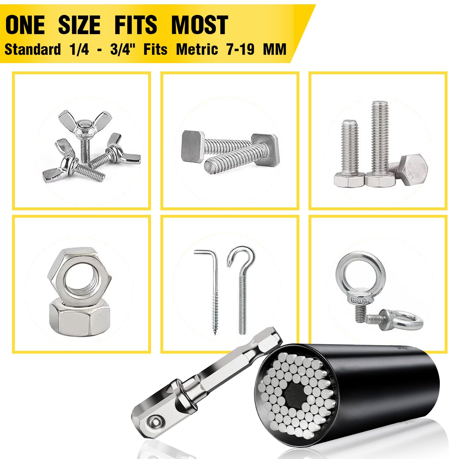 Universal Socket Tool Set with Power Drill Adapter - 12-Piece Multi-Purpose Wrench Kit for DIY & Home Repair - Perfect Gift for Men, Husband, Dad, Handyman (Black) - Ideal for Automotive, Plumbing, and Household Maintenance Projects