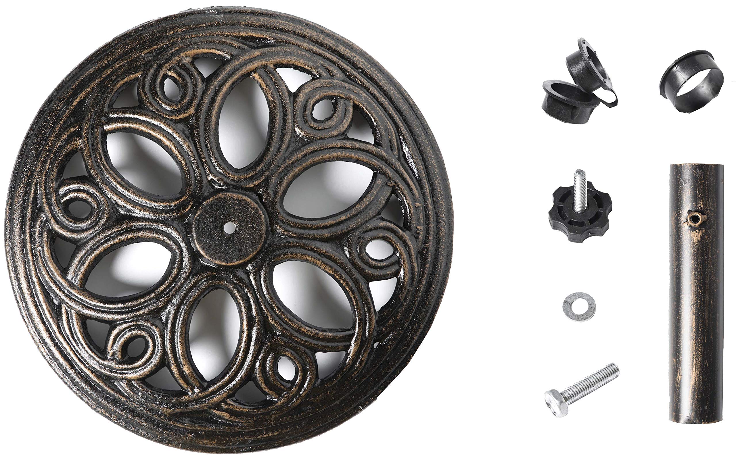 Gardenised QI003817 Heavy Duty 24 lbs Cast Iron Patio Umbrella Base - Round Bronze Outdoor Weighted Stand for Market Umbrellas | Perfect for Poolside, Garden, Deck, and Patio Furniture Stability