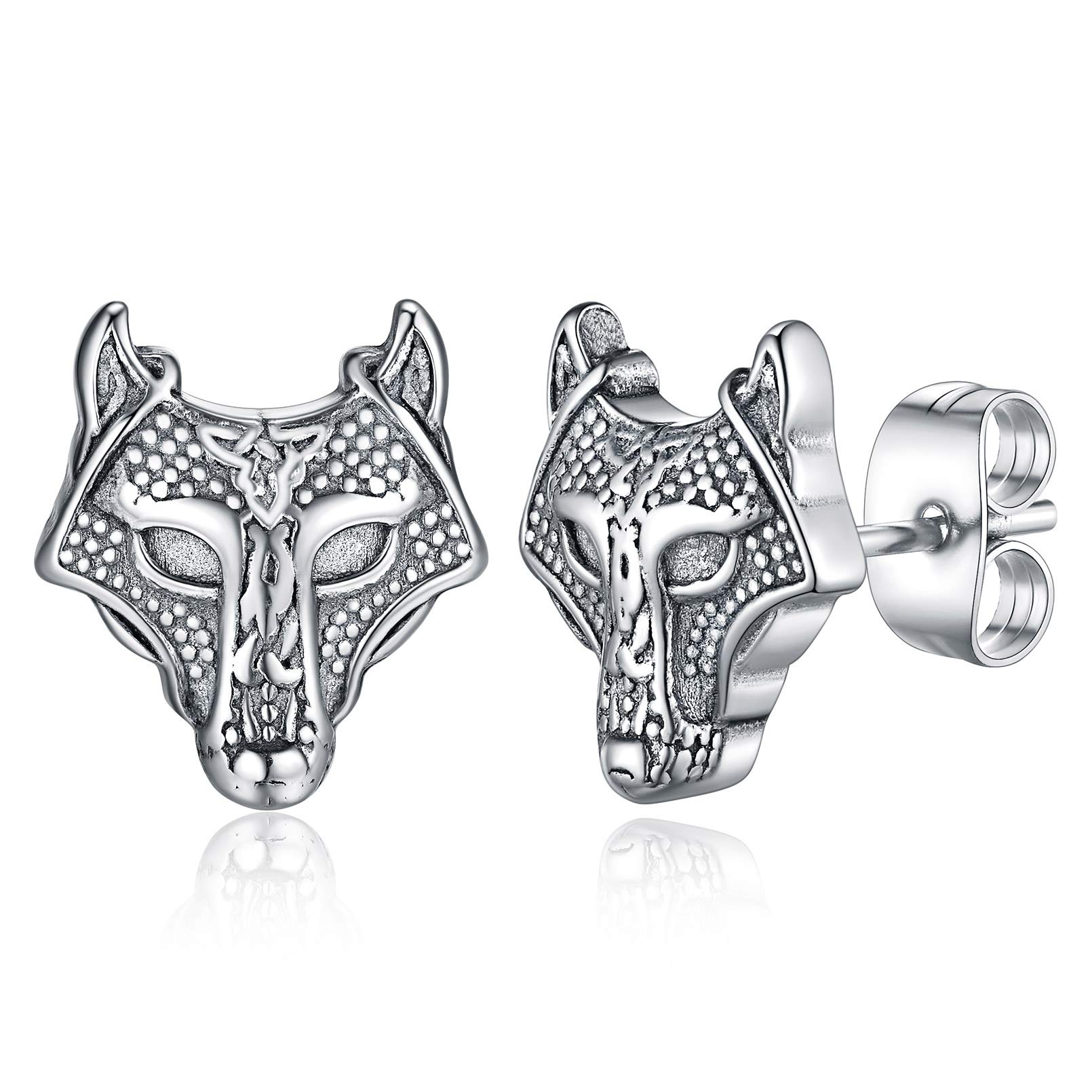 FaithHeart Viking Animal Huggie Hoop Earrings for Men - Gothic Dragon, Snake, Dinosaur & Wolf Stainless Steel Stud Earrings | Hypoallergenic, Lightweight Punk Rock Jewelry Gift for Everyday Wear & Gothic Fashion