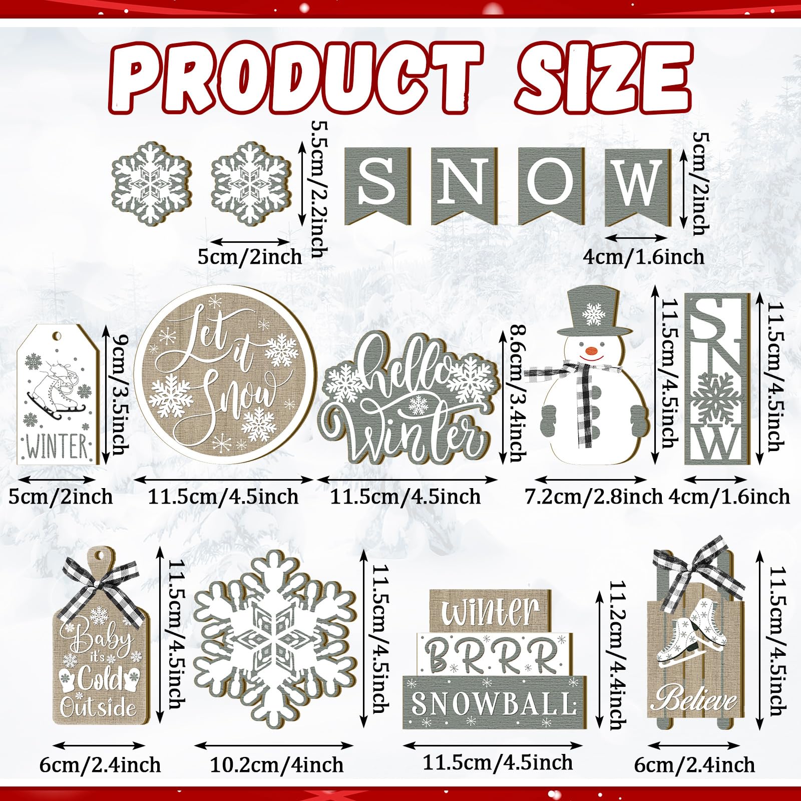 15 Pcs Winter Christmas Tiered Tray Decor Set - Snowman Snowflake Wooden Signs, Farmhouse Holiday Decorations for Table, Shelf, Mantel - Perfect for Home, Office & Seasonal Party Decor
