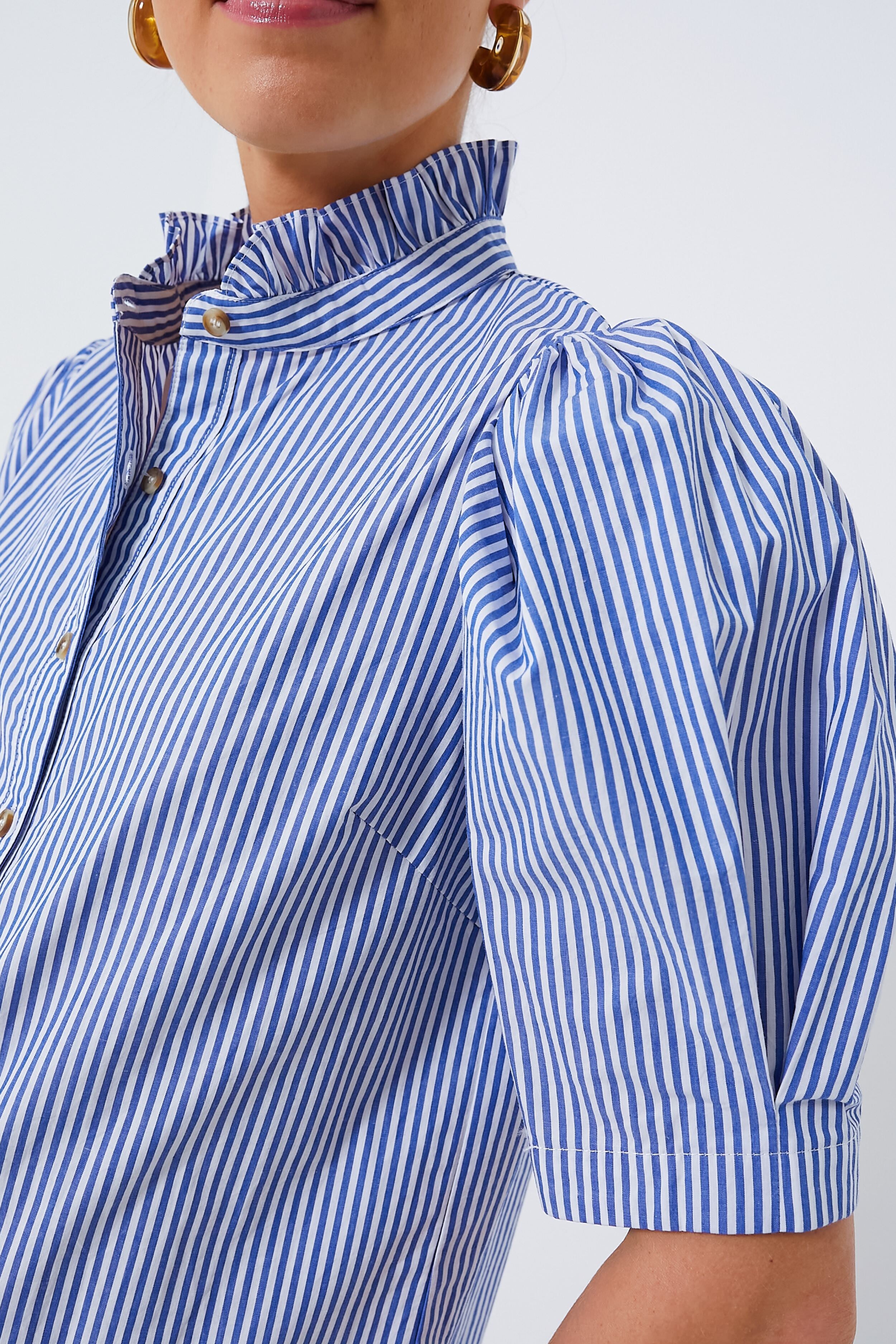 Blue Striped Alicia Blouse - Women's Fashion Tops for Casual & Office Wear | Trendy Button Down Shirt for Everyday Style