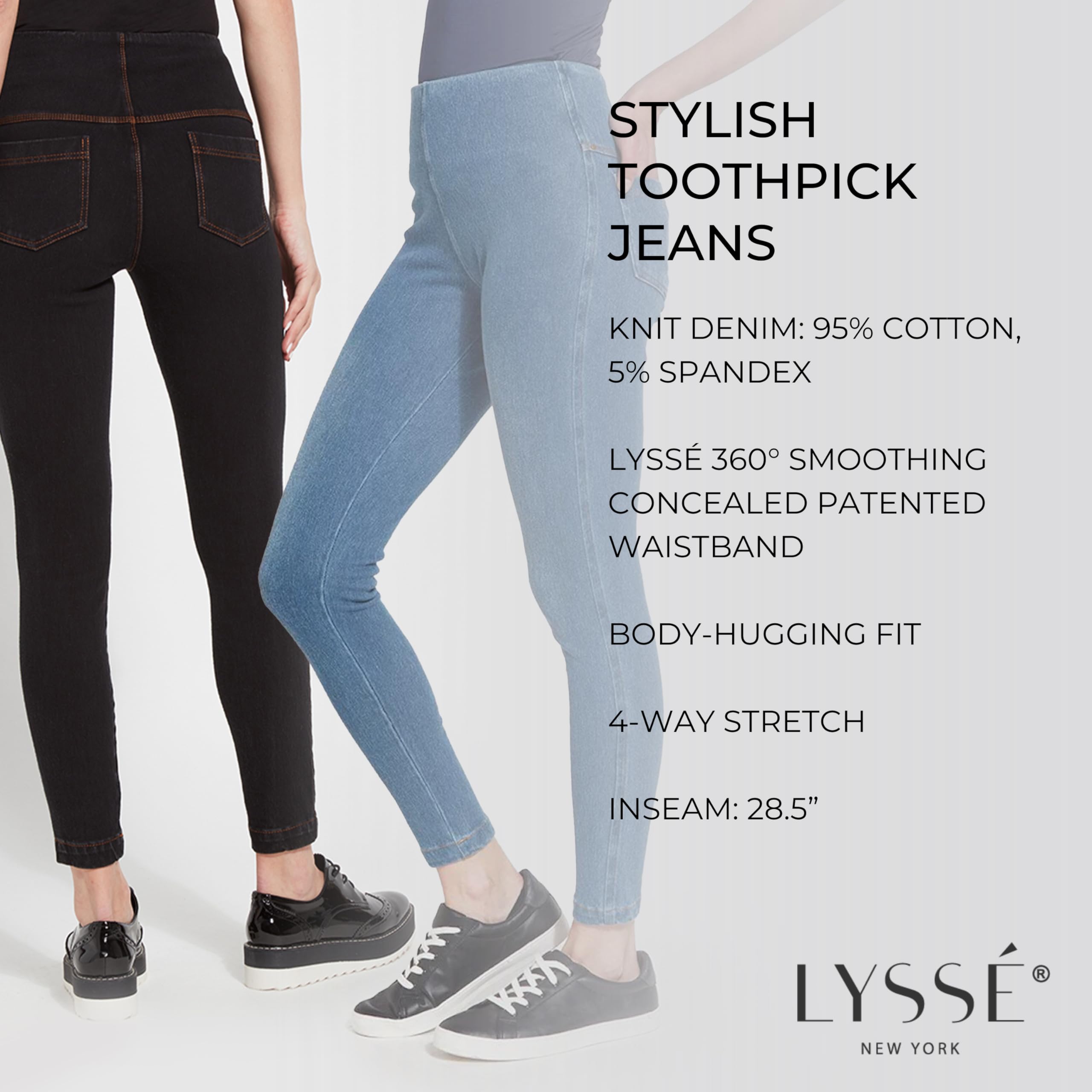 Lyssé Women's High Waist Skinny Toothpick Denim Leggings - Stretchy Slim Fit Jeans for Casual Wear & Night Out