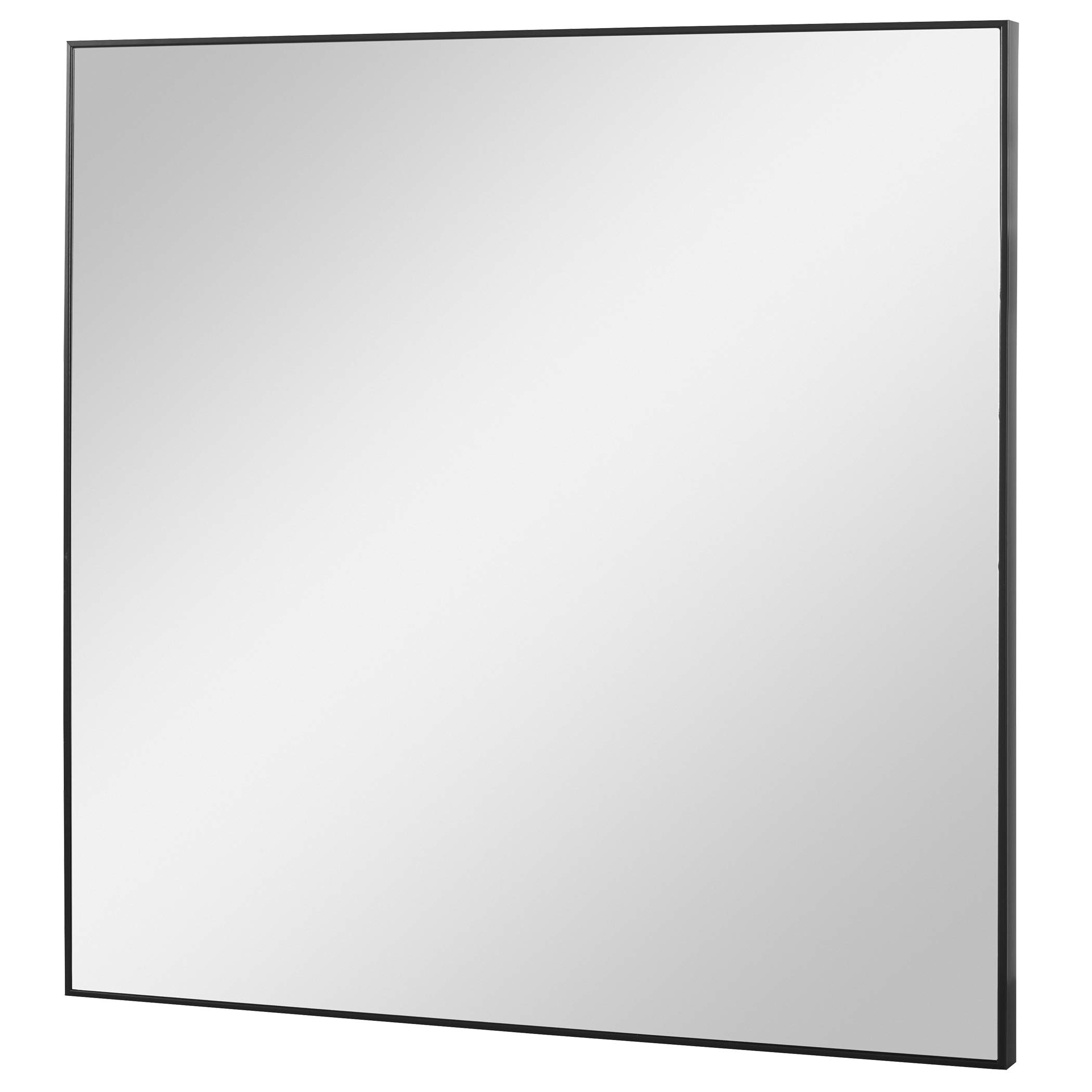 Elegant Black Square Wall Mirror 28 Inch - Modern Thin Metal Frame Vanity Mirror for Bedroom, Bathroom & Entryway Decor | MY SWANKY HOME Classic Design