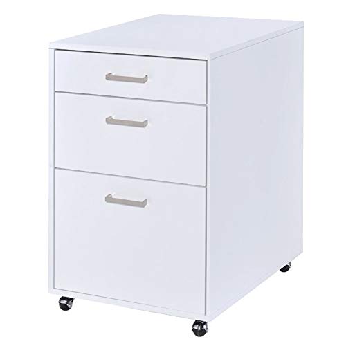 3-Drawer Rolling File Cabinet - White Wooden Mobile Storage Organizer for Home Office, Bedroom & Living Room | Compact Nightstand with Wheels for Easy Mobility | Perfect for Documents, Books & Bedside Storage