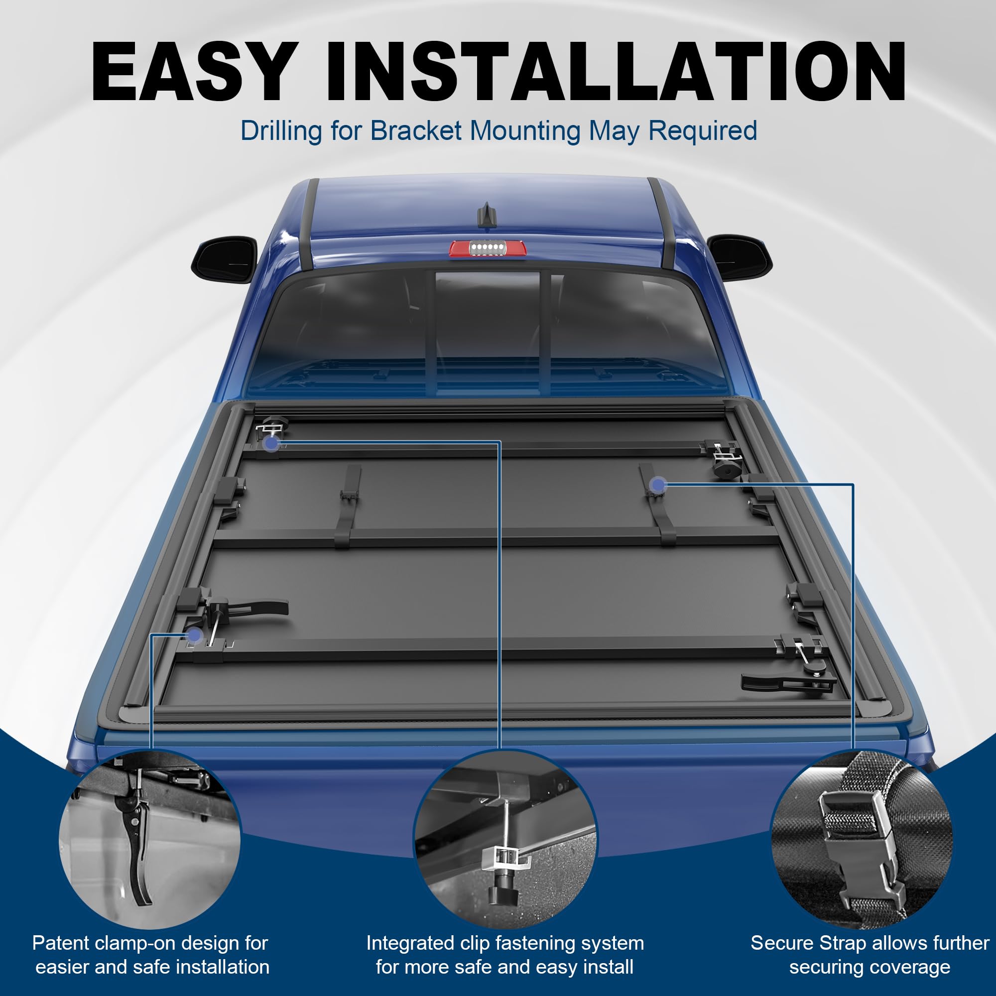 Soft Tri-Fold Tonneau Cover for 2016-2023 Toyota Tacoma 6ft Bed | Waterproof Truck Bed Cover with Utility Track System | Perfect for Camping, Hauling & Outdoor Adventures