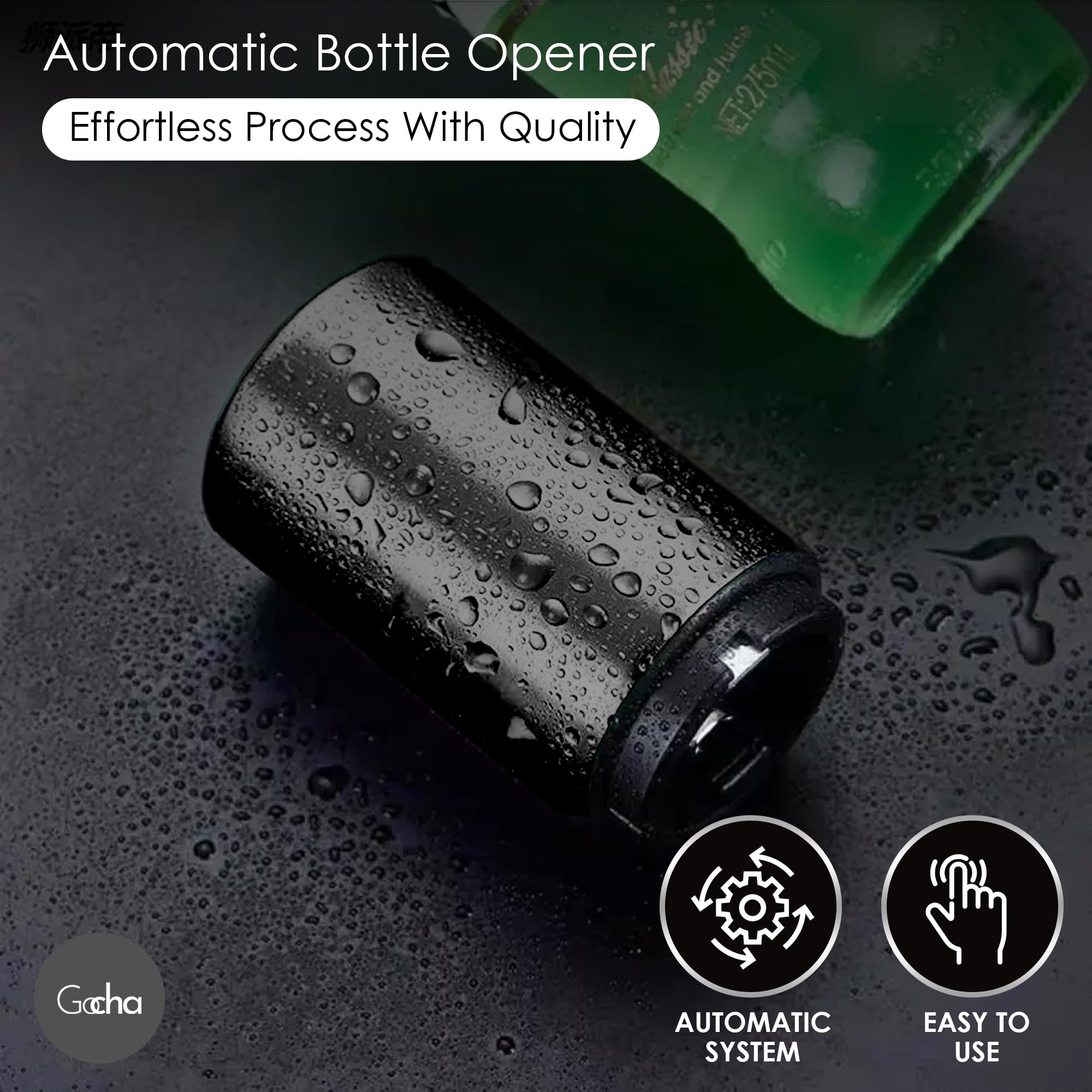 Magnetic Bottle Opener - Automatic Push & Pull Beer Cap Opener with Stainless Steel Catcher - Pack of 1 (Black) - Perfect for Home Bars, Kitchens, Camping & Outdoor Parties